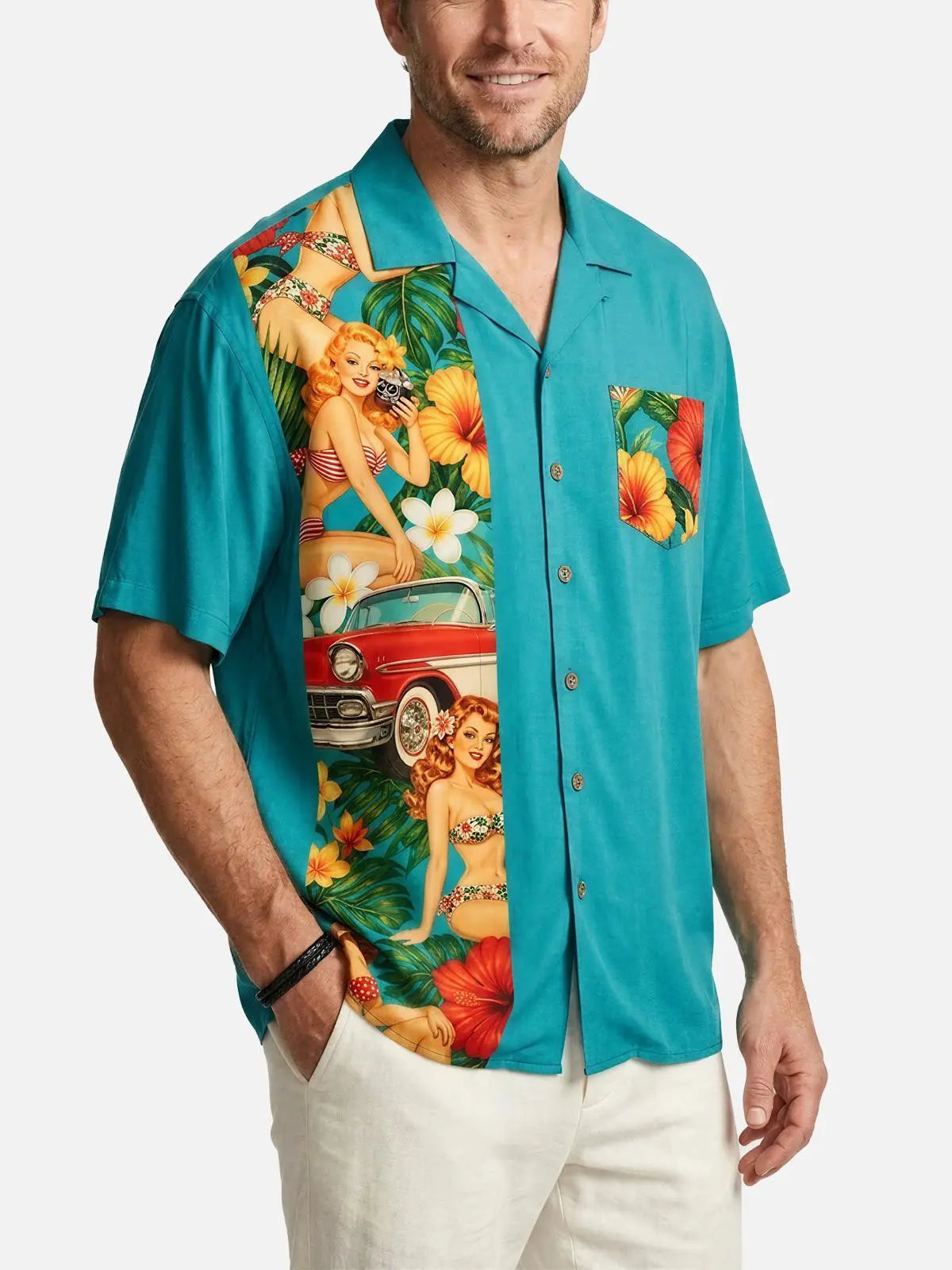 Men's Pin-Up Hot Rod Bowling Short Sleeve Shirt ElevenOasis