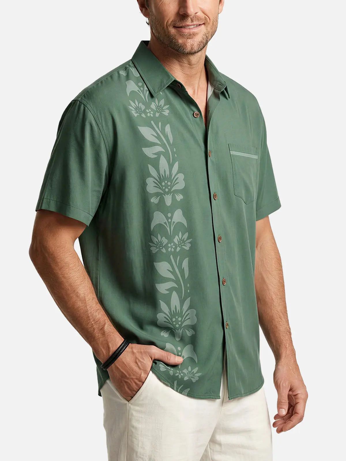 Men's Unilateral Striped Flower Vacation Casual Short Sleeve Shirt ElevenOasis