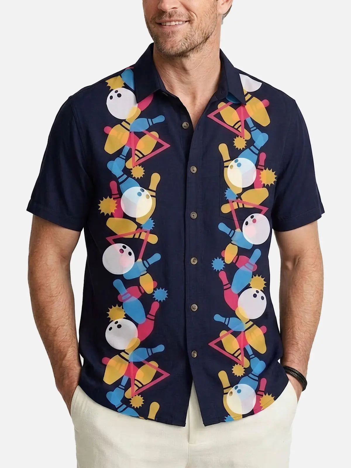 Men's Retro Bowling Strike Short Sleeve Shirt Eleven Oasis