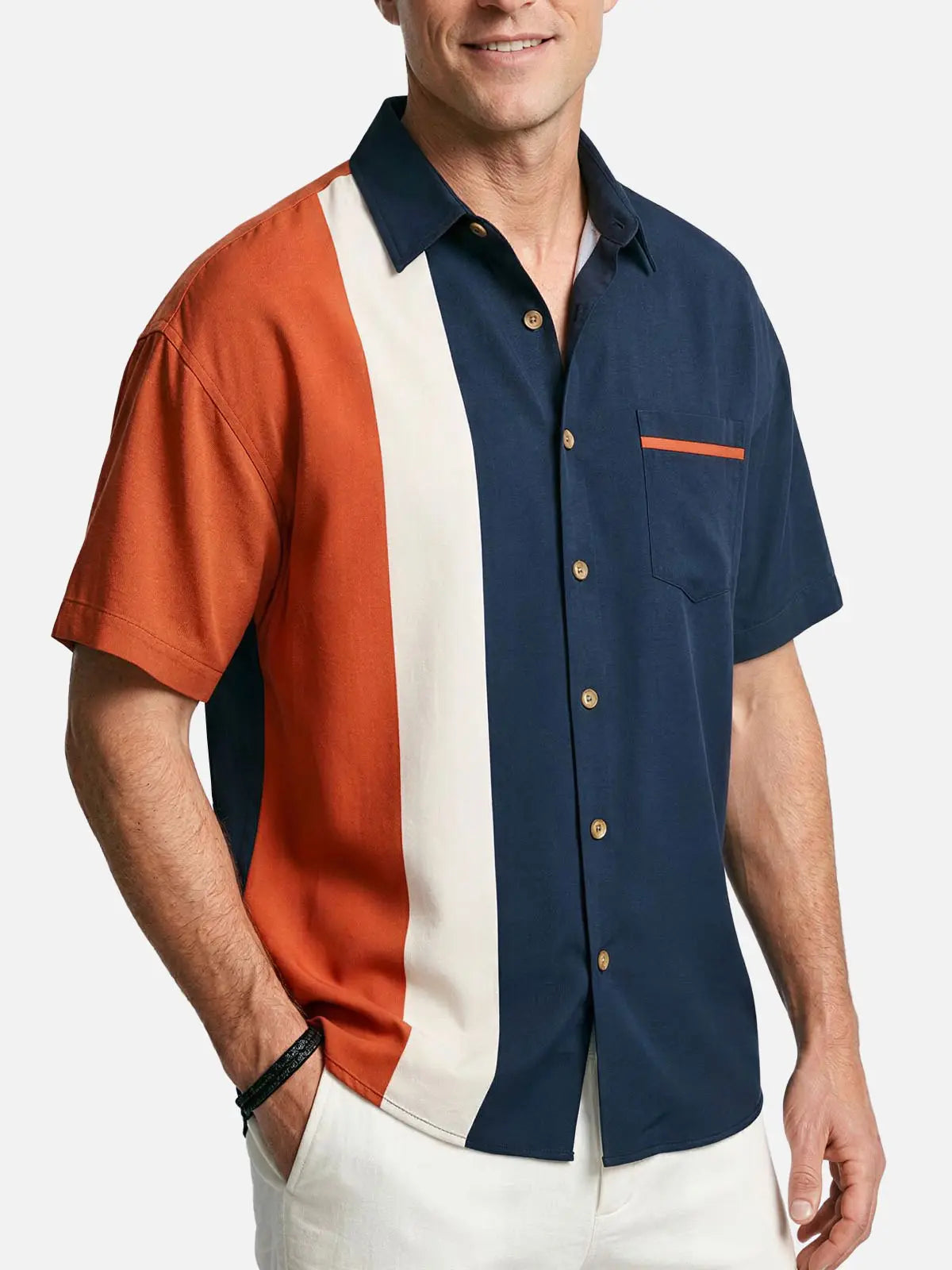 Men's Retro Panel Bowling Short Sleeve Shirt Eleven Oasis