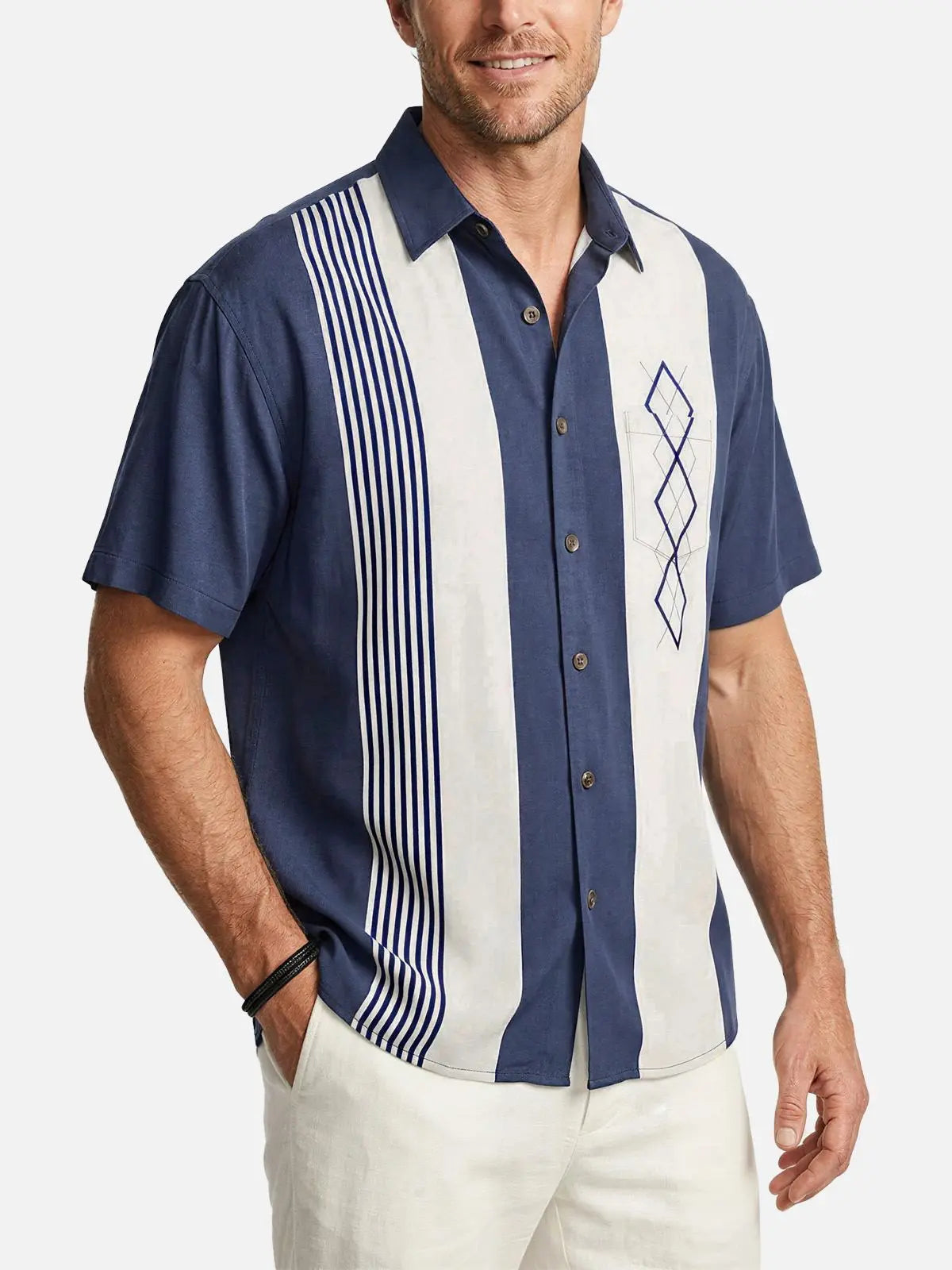Men's Mid-Century Geometric Short Sleeve Shirt ElevenOasis