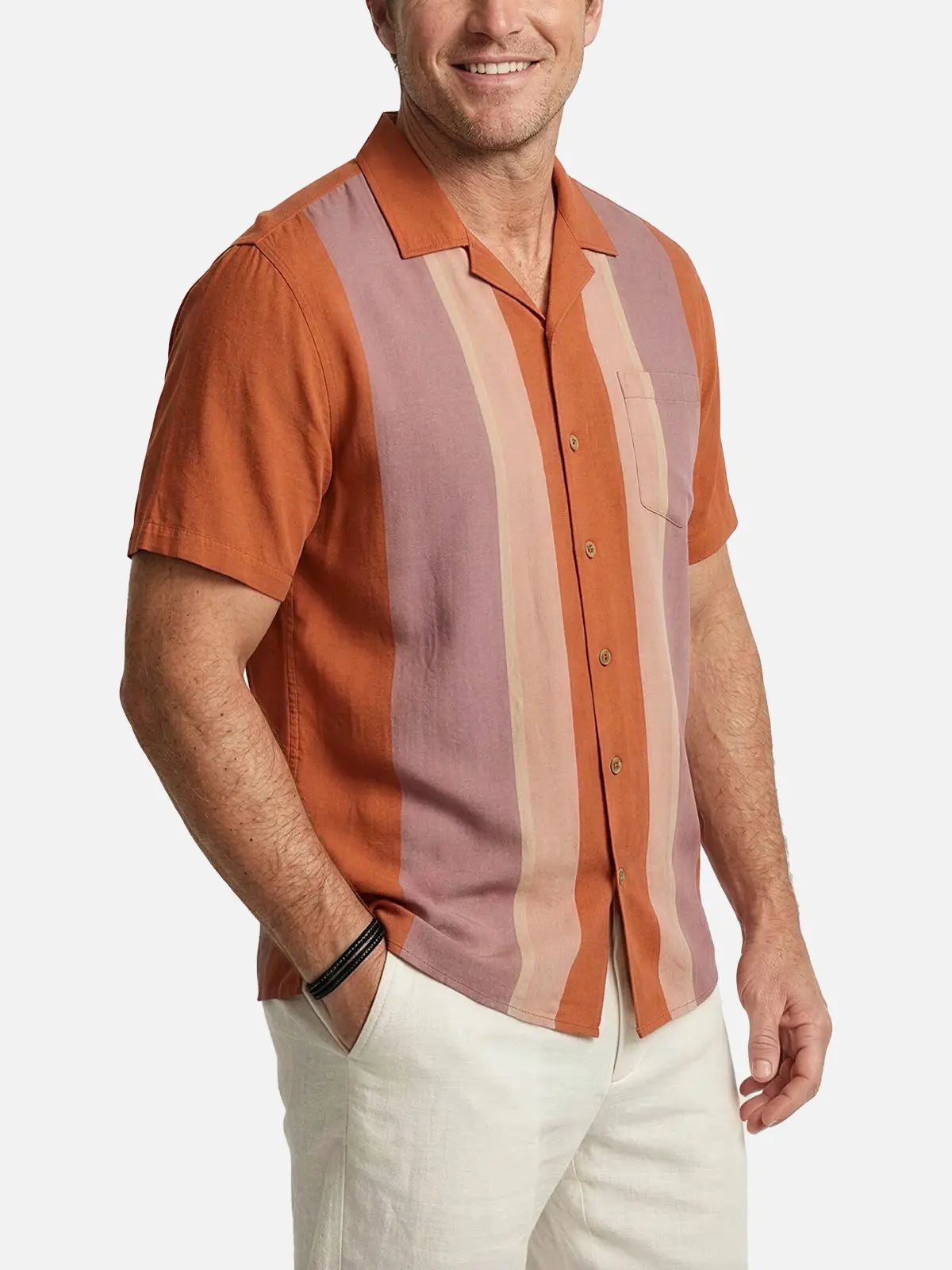 Men's Vintage Panel Camp Collar Short Sleeve Shirt Eleven Oasis