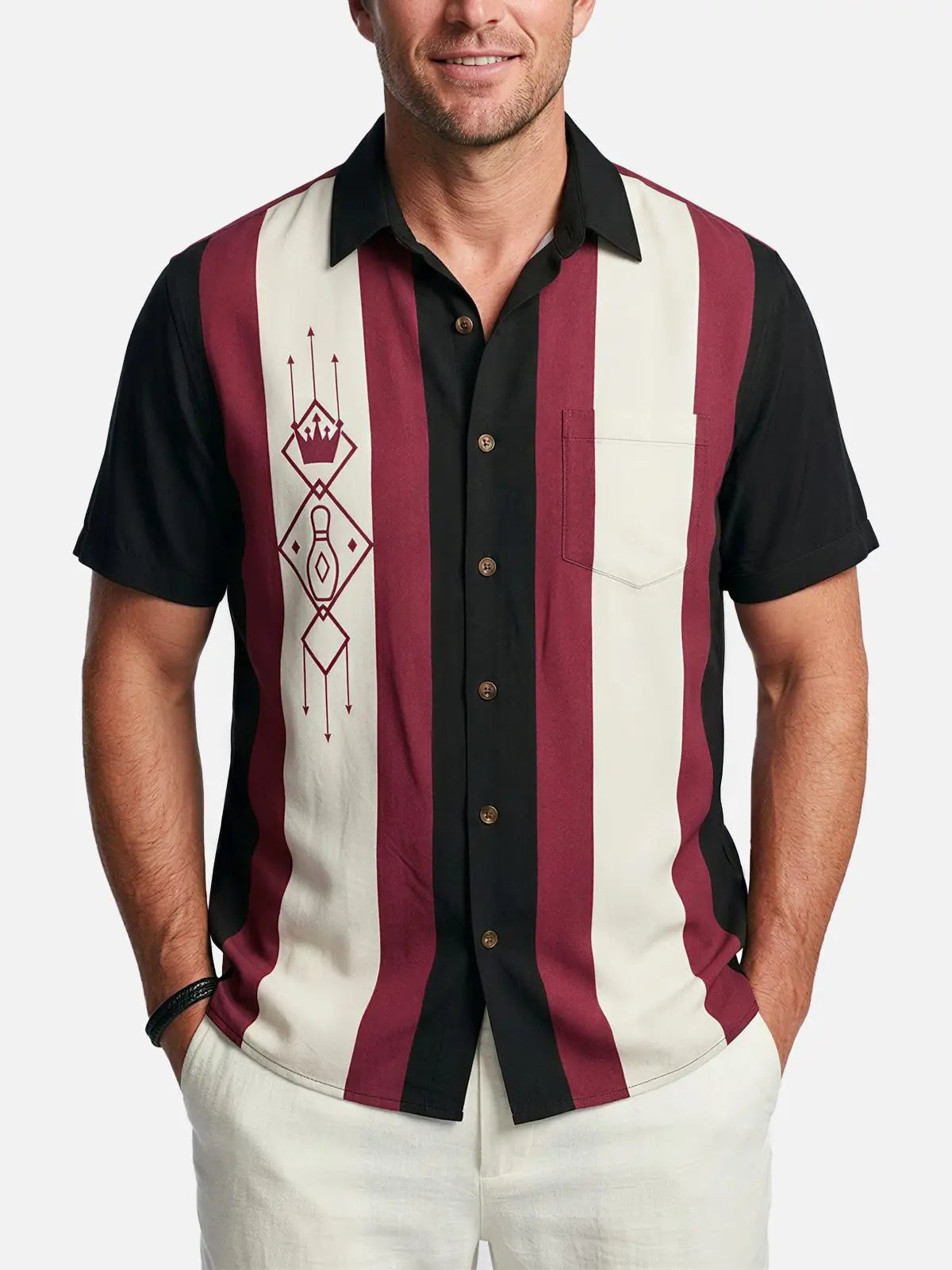 Men's Kingpin Stripe Bowling Short Sleeve Shirt Eleven Oasis