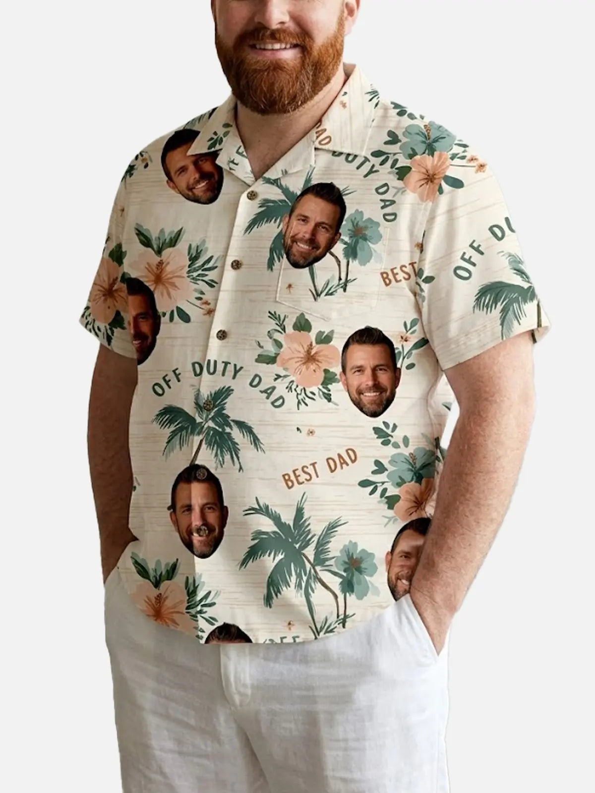 Tall Men's Custom Face "Best Dad" Hawaiian Short Sleeve Shirt Eleven Oasis