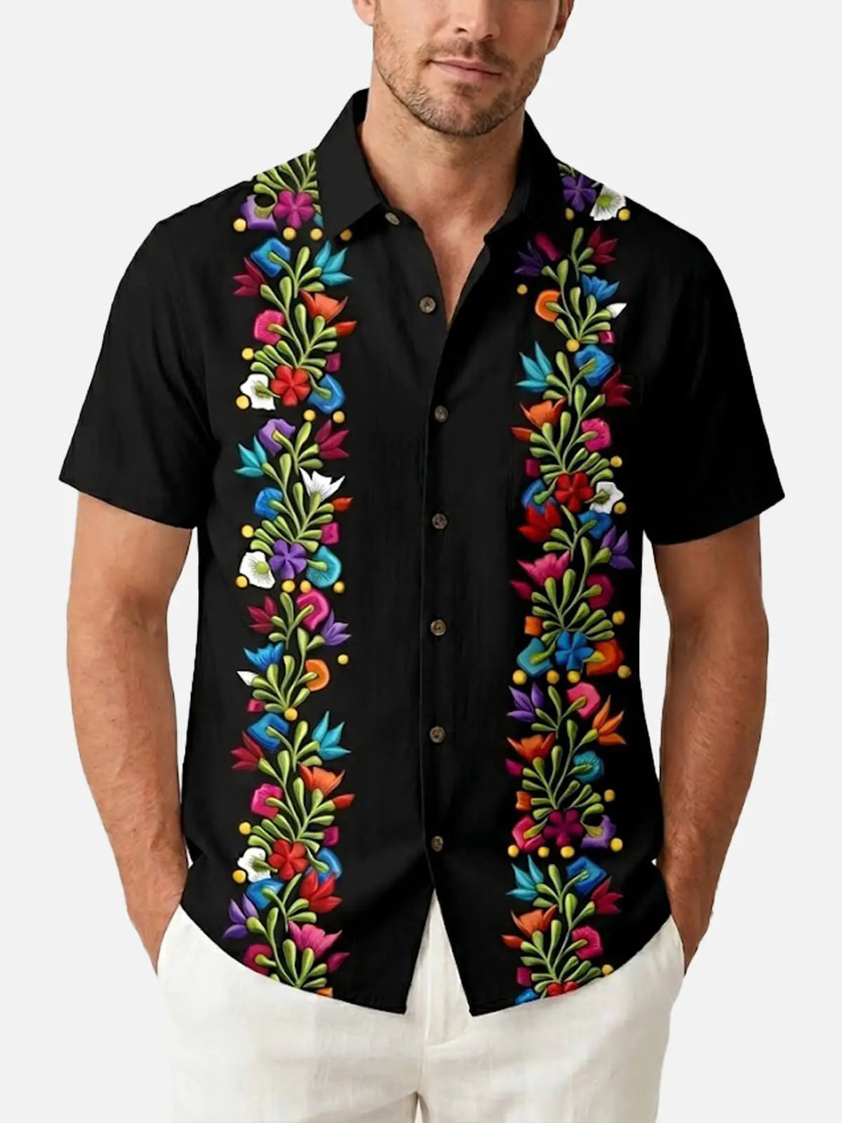 Men's Floral Panel Fiesta Short Sleeve Shirt ElevenOasis