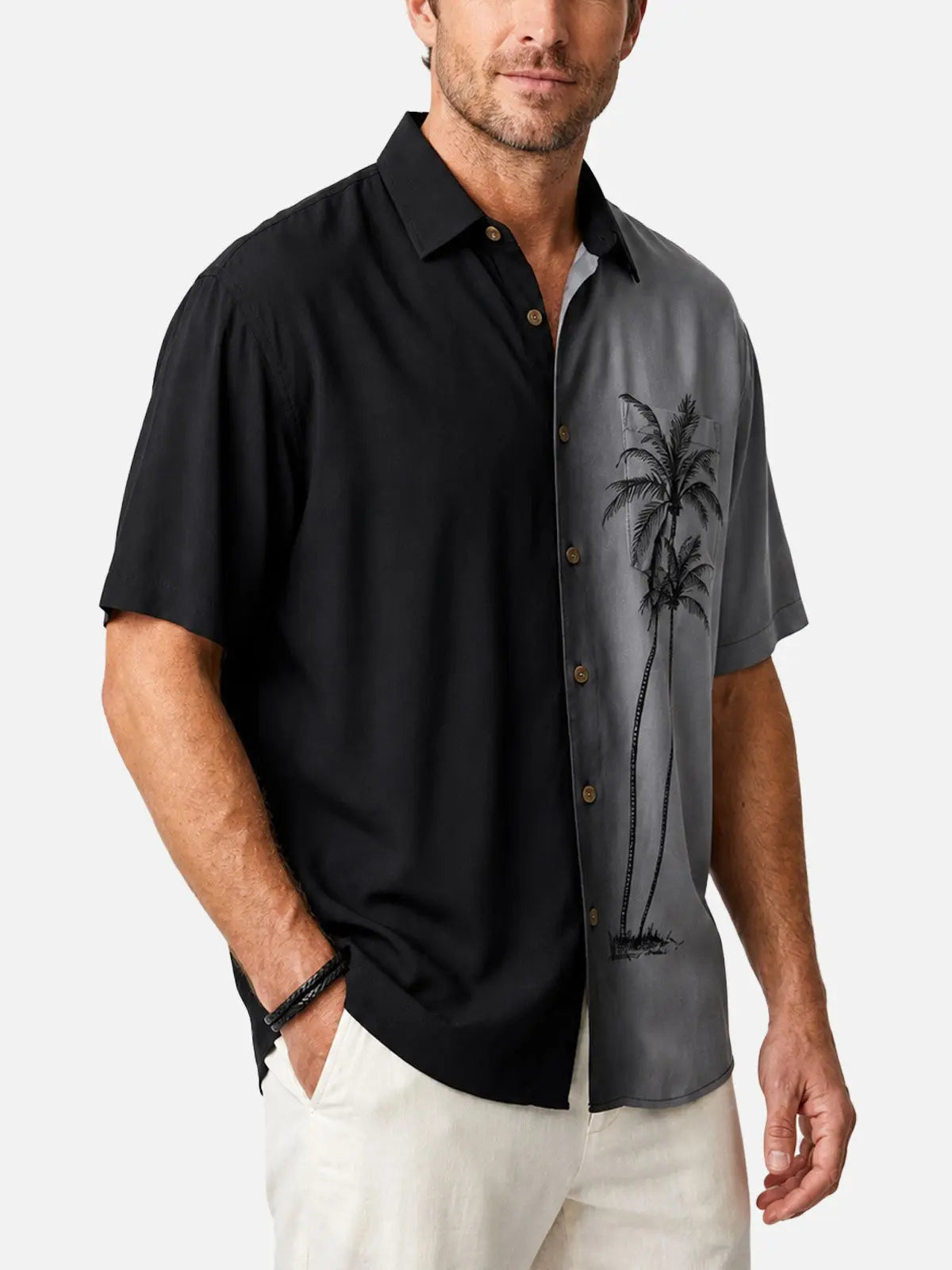 Men's Gradient Palm Tree Hawaiian Short Sleeve Shirt ElevenOasis