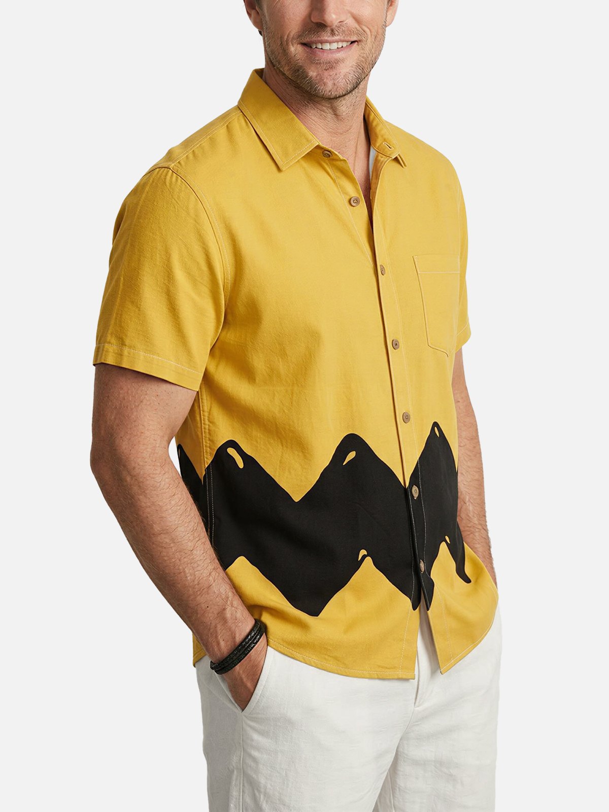 Men's Vintage Cartoon Zigzag Short Sleeve Shirt ElevenOasis