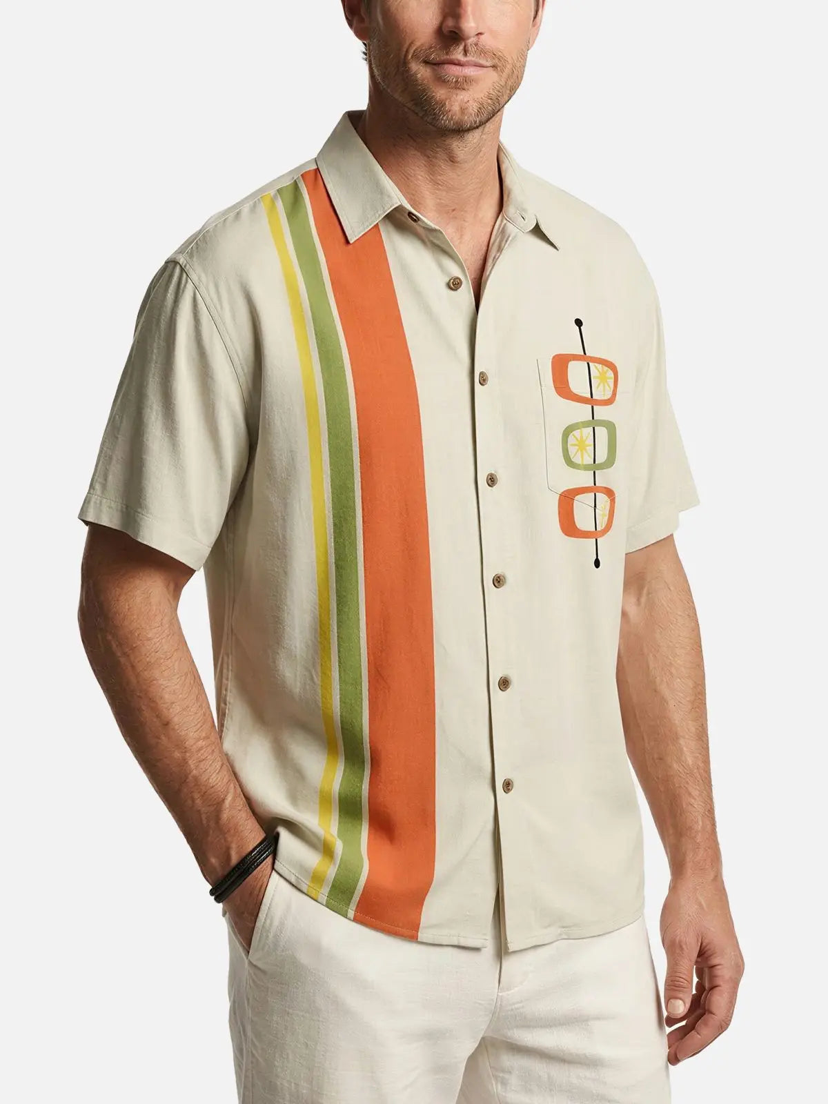 Men's Mid-Century Modern Atomic Bowling Short Sleeve Shirt ElevenOasis