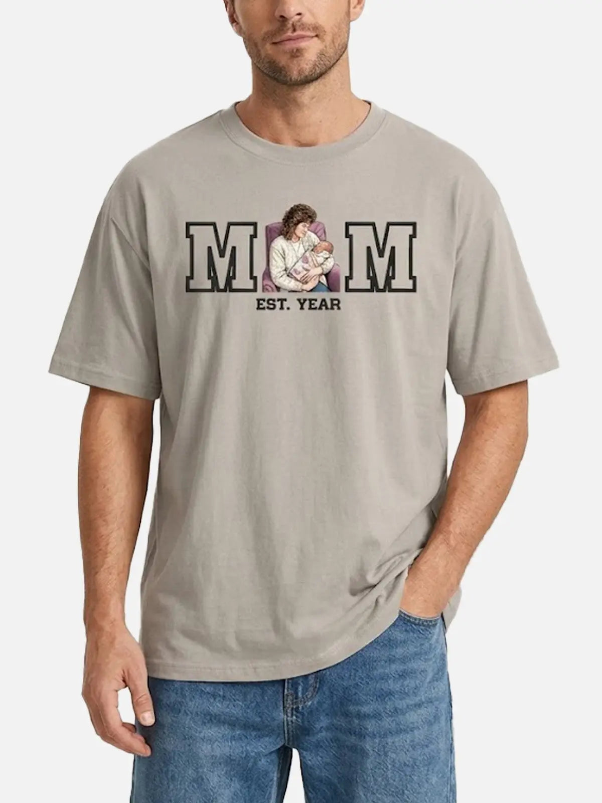 Custom Mom Illustration Cotton Short Sleeve T-Shirt Eleven Oasis