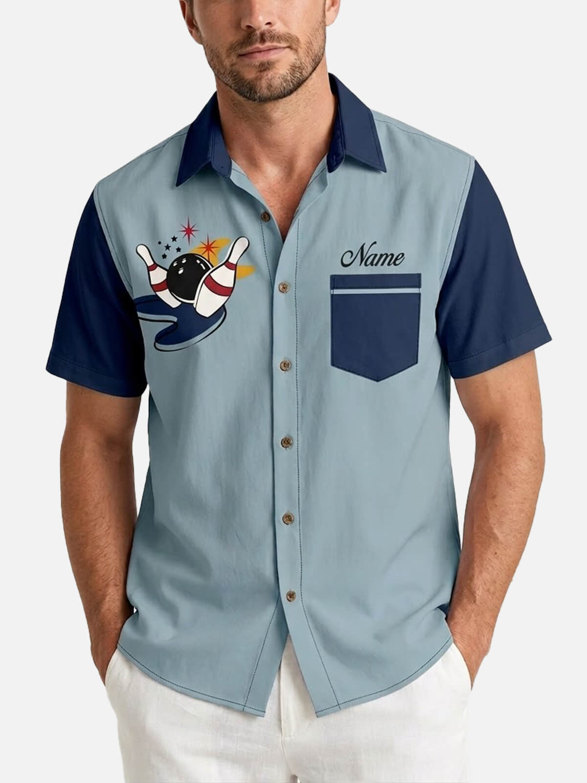 Men's Custom Bowling Graphic Short Sleeve Shirt ElevenOasis