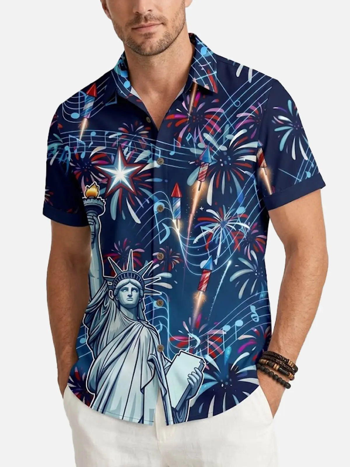 Men's Liberty Fireworks Celebration Short Sleeve Shirt ElevenOasis