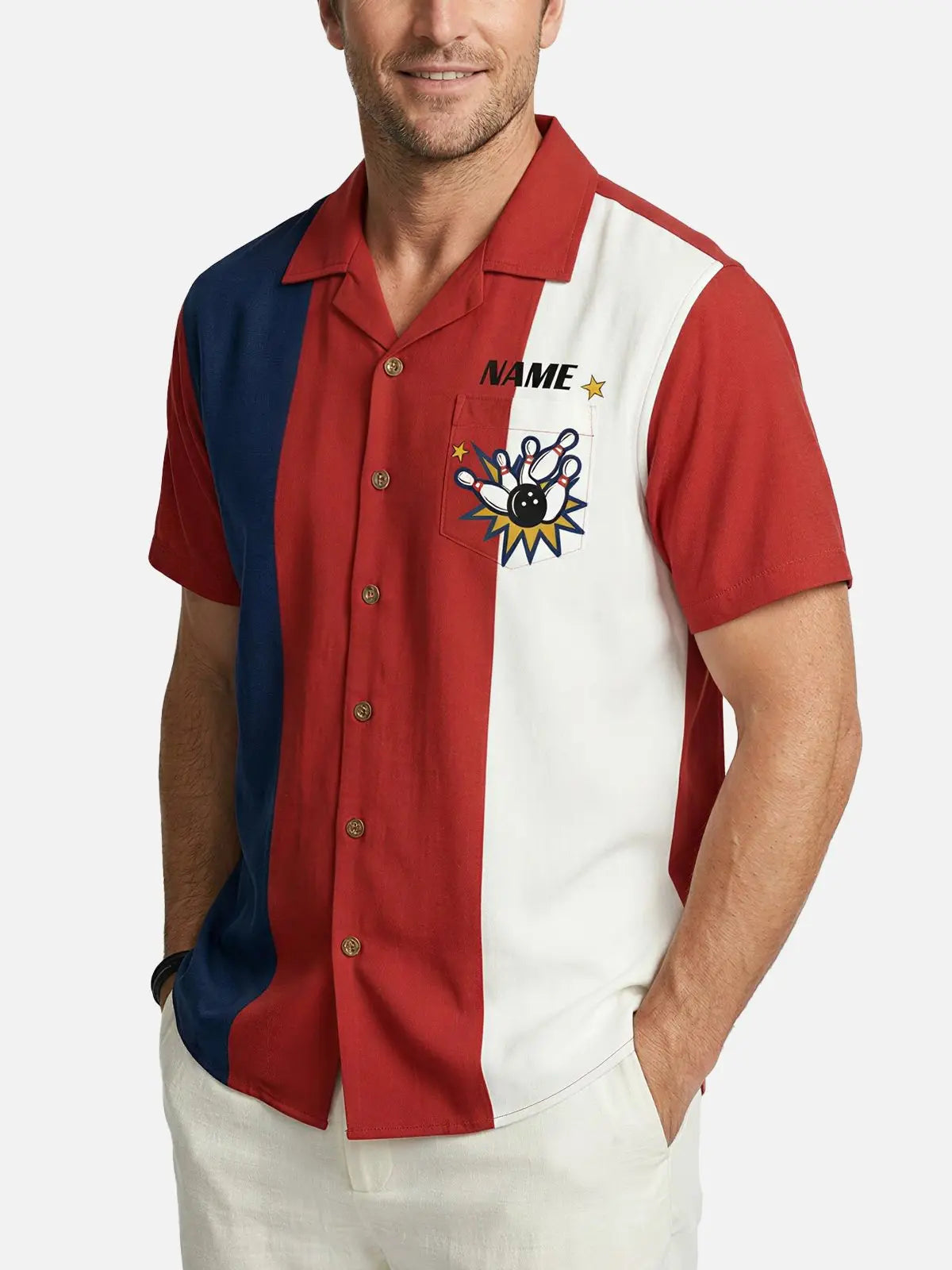 Men's Custom Team Hammer Bowling Short Sleeve Shirt Eleven Oasis