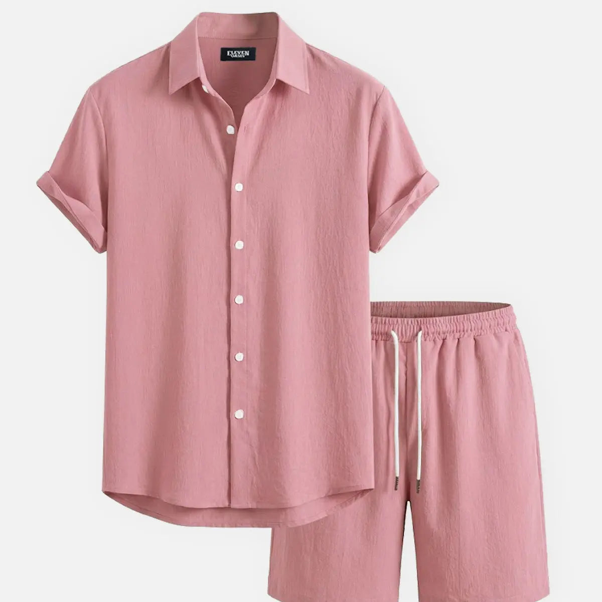 Men's Casual Textured Slim Fit Short Sleeve Shirt and Shorts Set Eleven Oasis