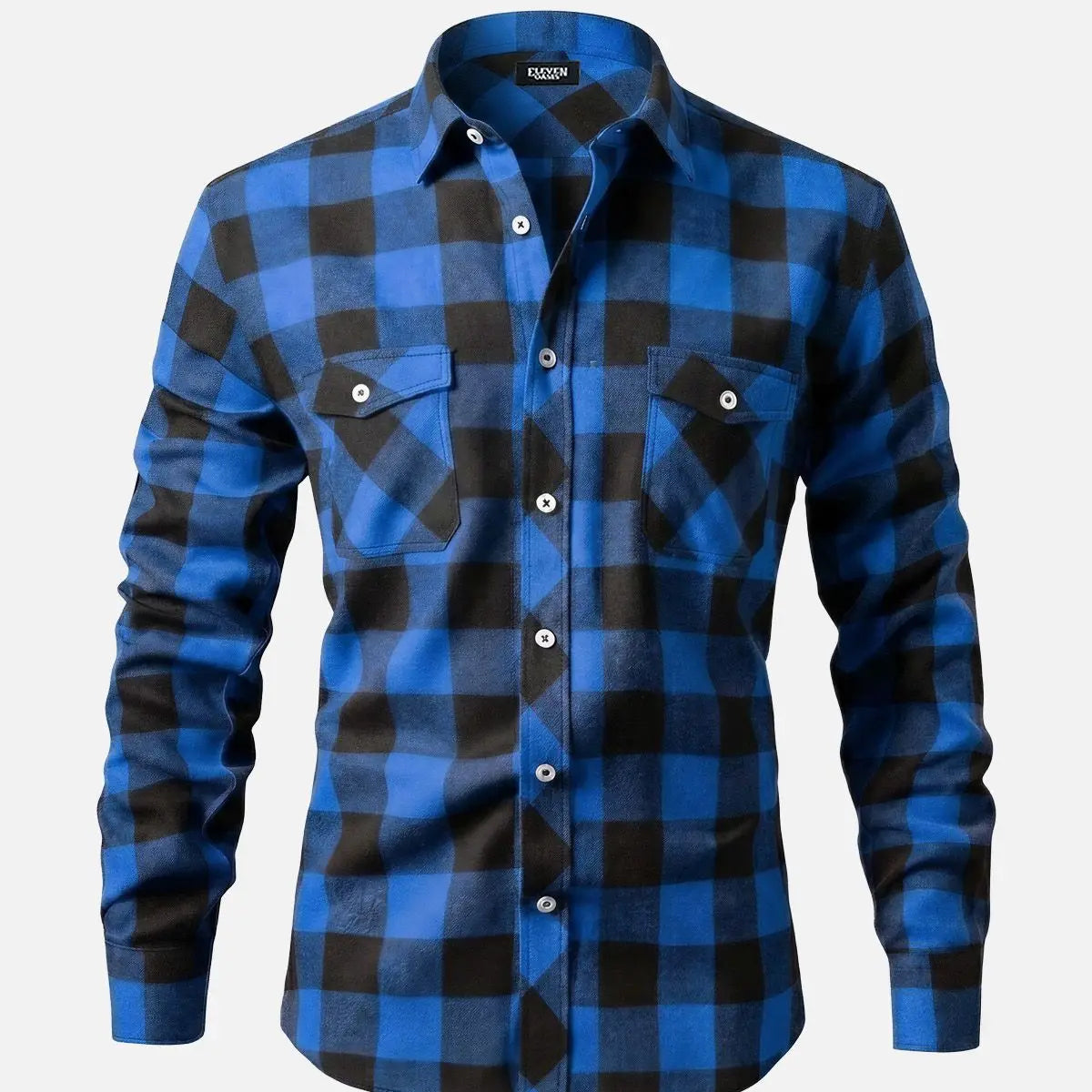 Men's Brushed Buffalo Check Double Pocket Long Sleeve Flannel Shirt Eleven Oasis