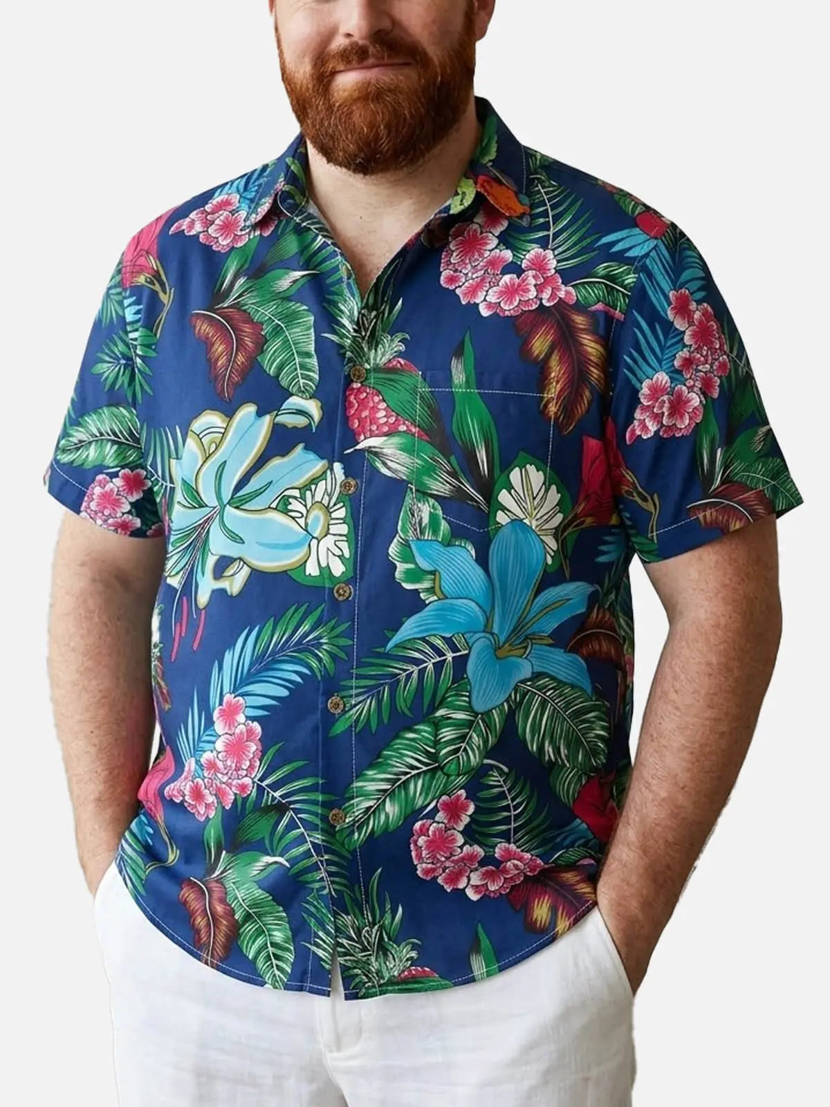 Tall Men's Tropical Floral Pattern Short Sleeve Shirt Eleven Oasis
