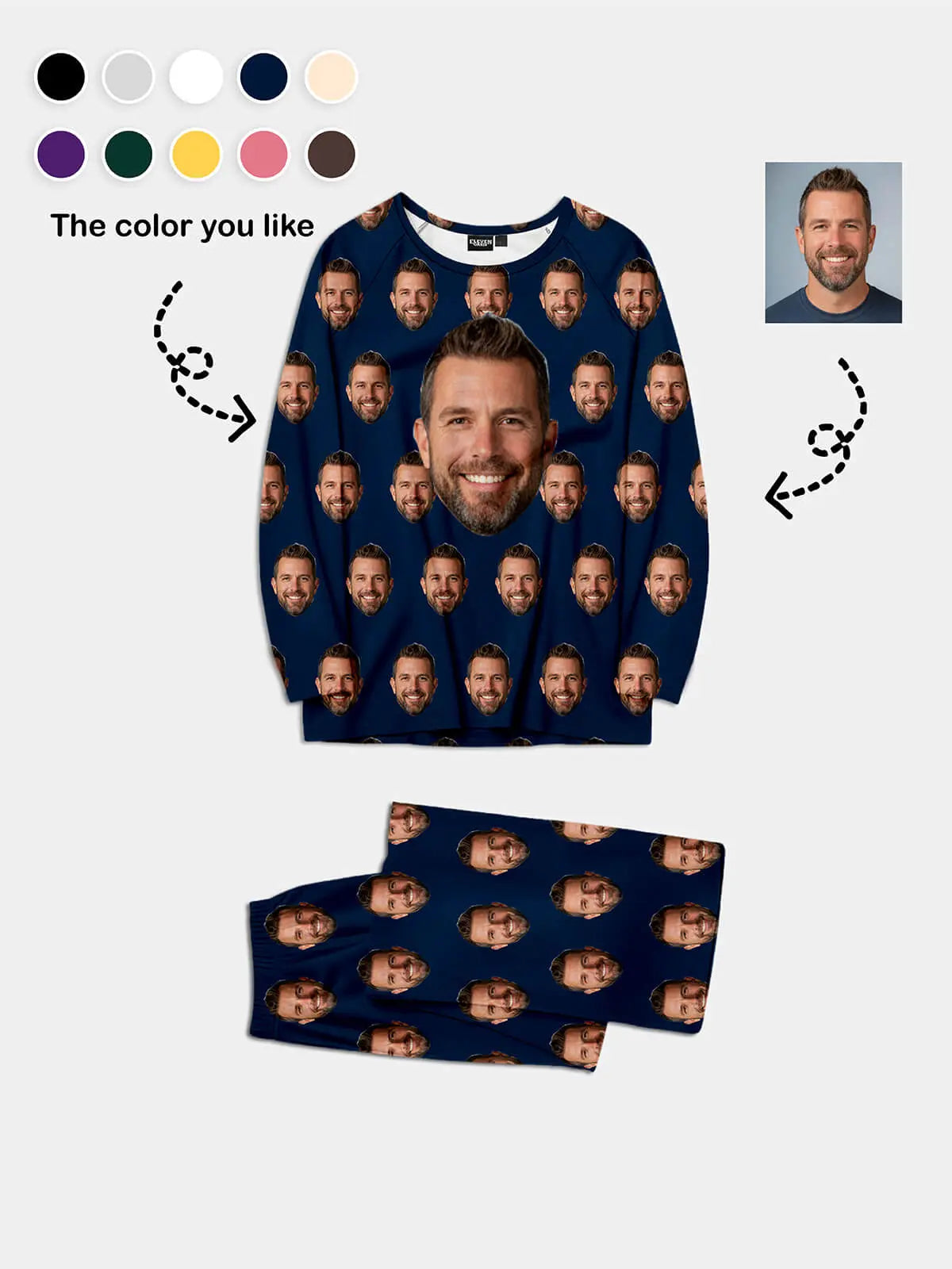Custom Face Print Pajama Set Eleven Oasis