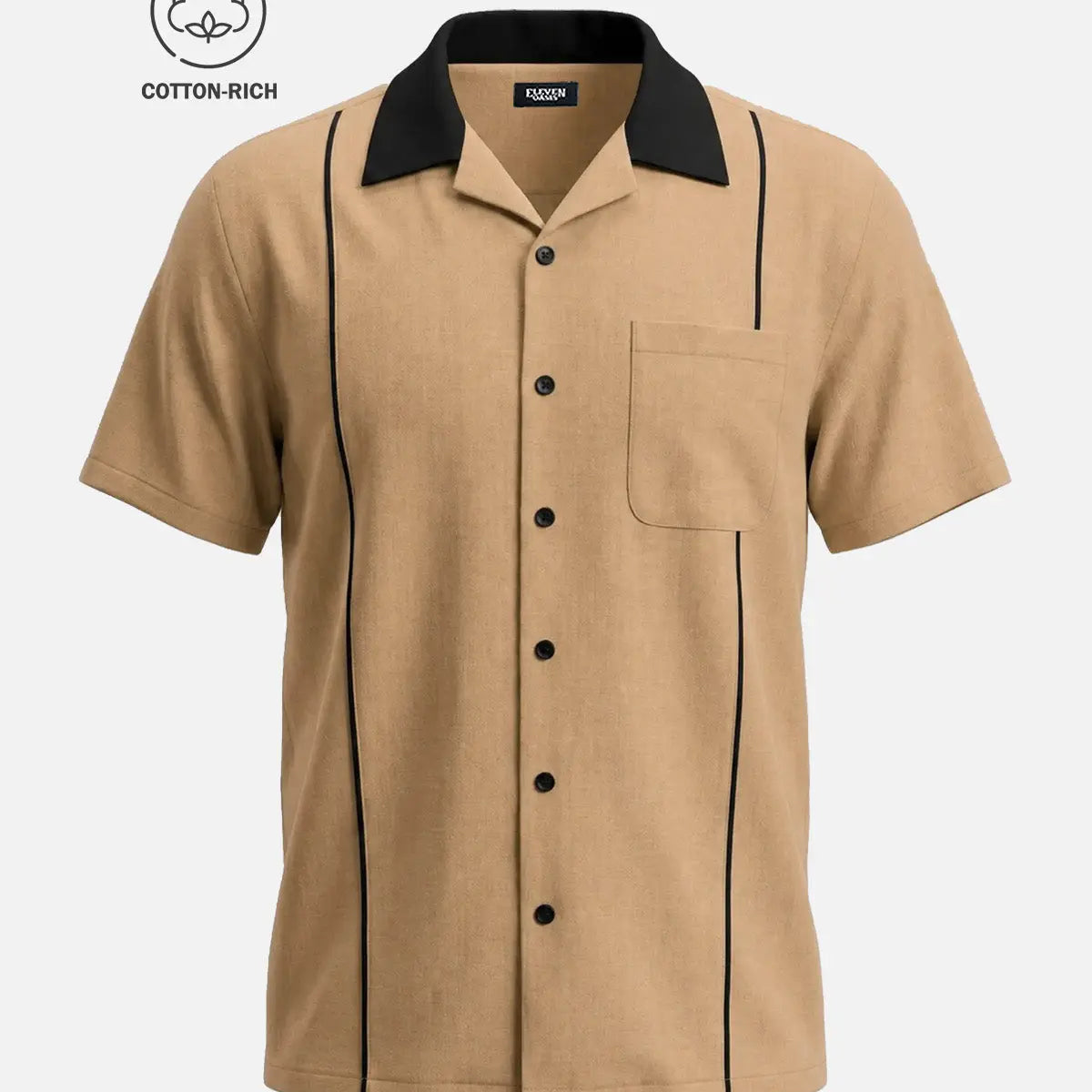 Men's Cotton Retro Piped Bowling Short Sleeve Shirt Eleven Oasis