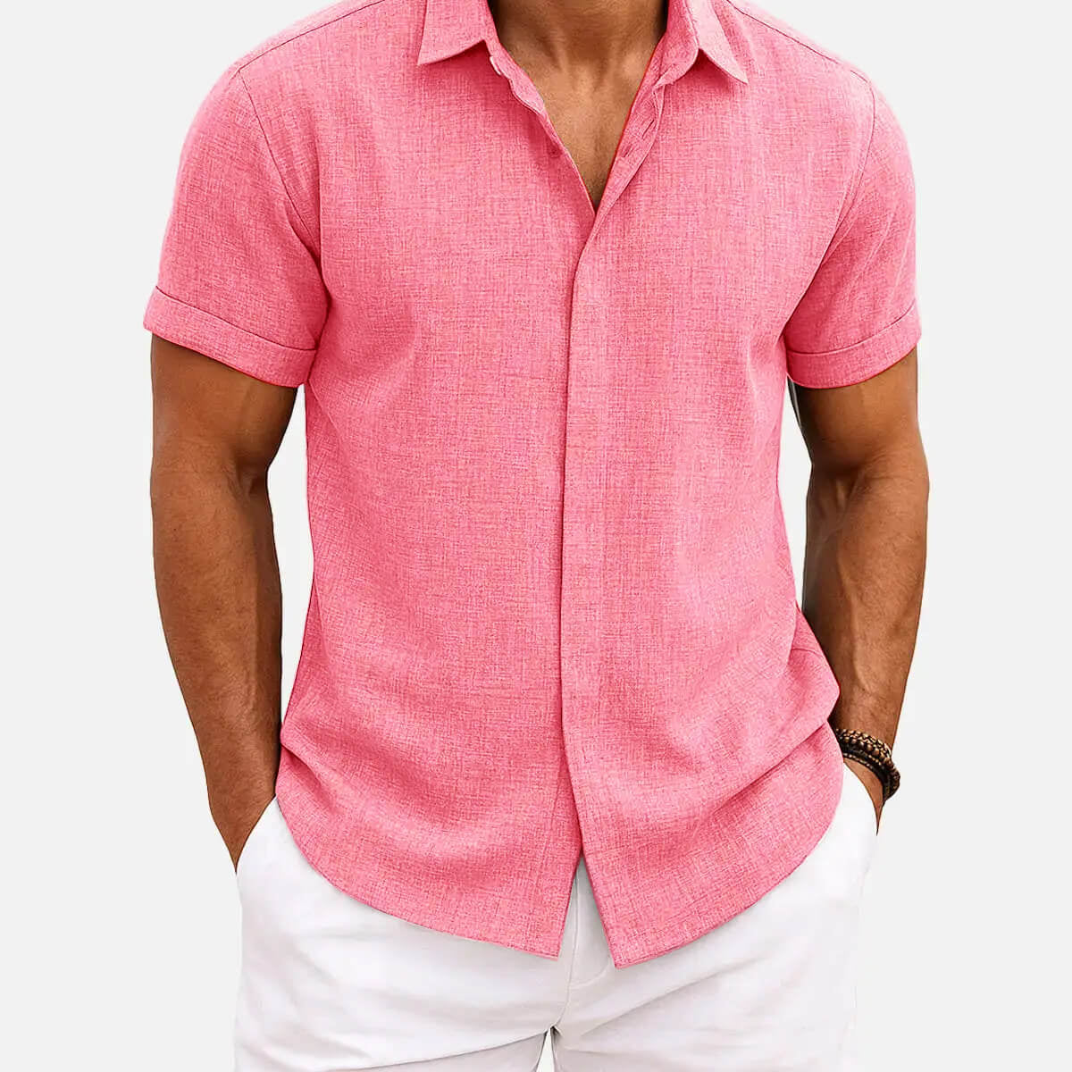 Men's Linen Cotton Blend Short Sleeve Shirt ElevenOasis