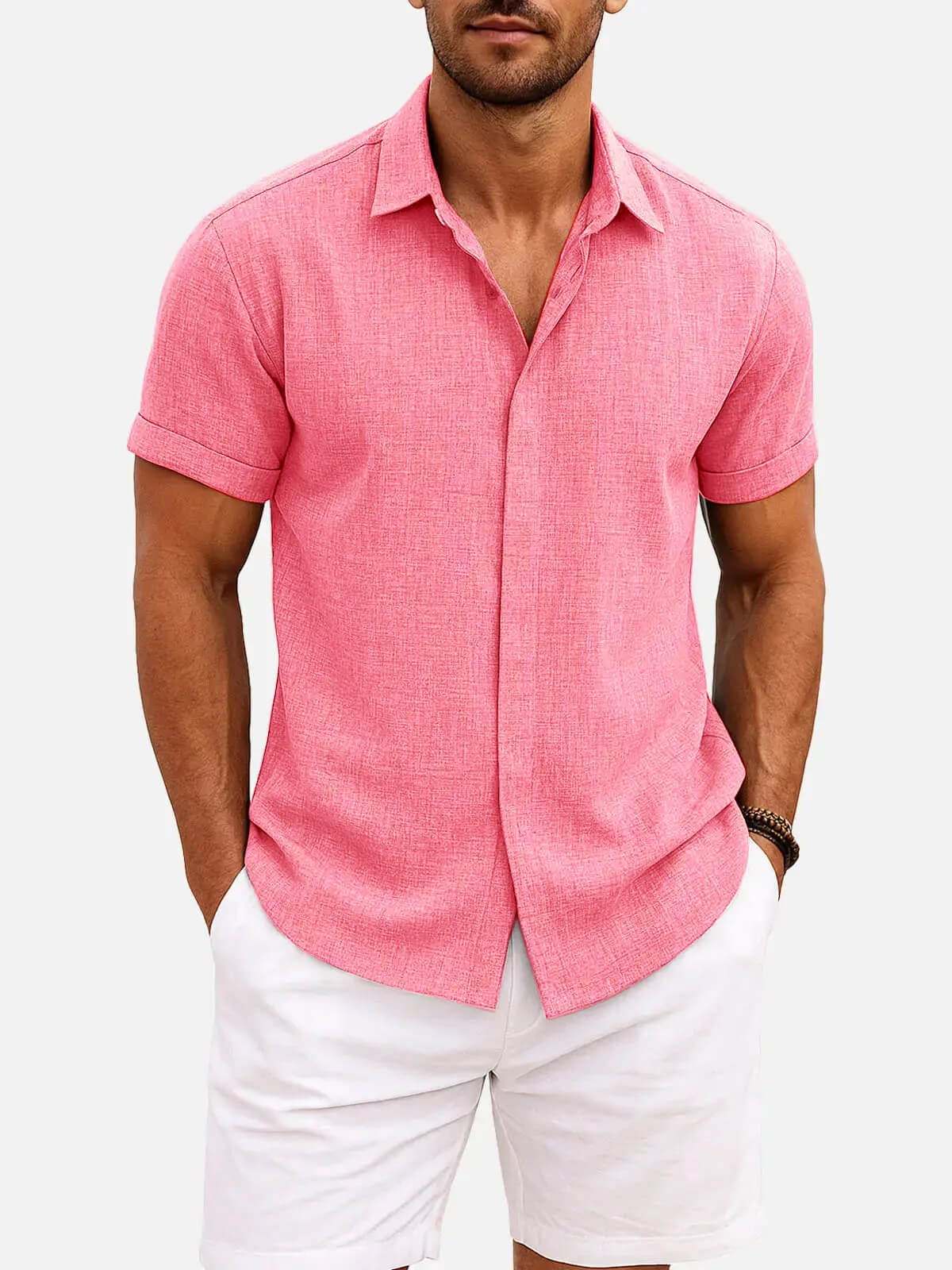 Men's Linen Cotton Blend Short Sleeve Shirt ElevenOasis