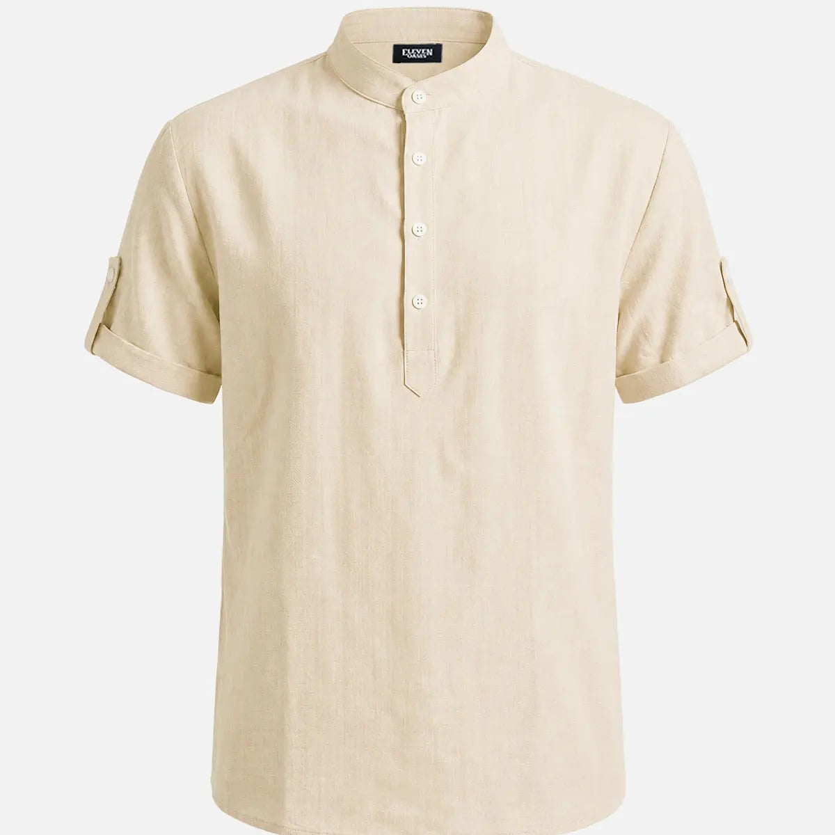 Men's Linen-Look Mandarin Collar Short Sleeve Shirt Eleven Oasis