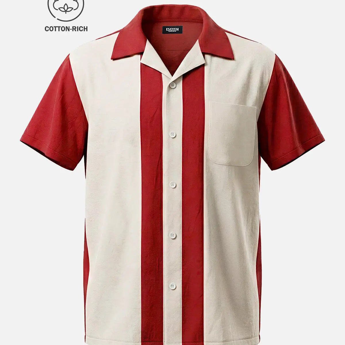 Men's Cotton Heritage Panel Bowling Short Sleeve Shirt Eleven Oasis