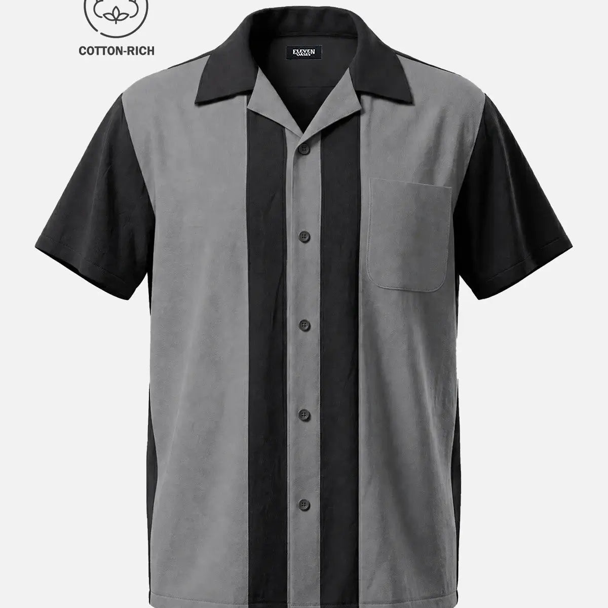 Men's Cotton Heritage Panel Bowling Short Sleeve Shirt Eleven Oasis