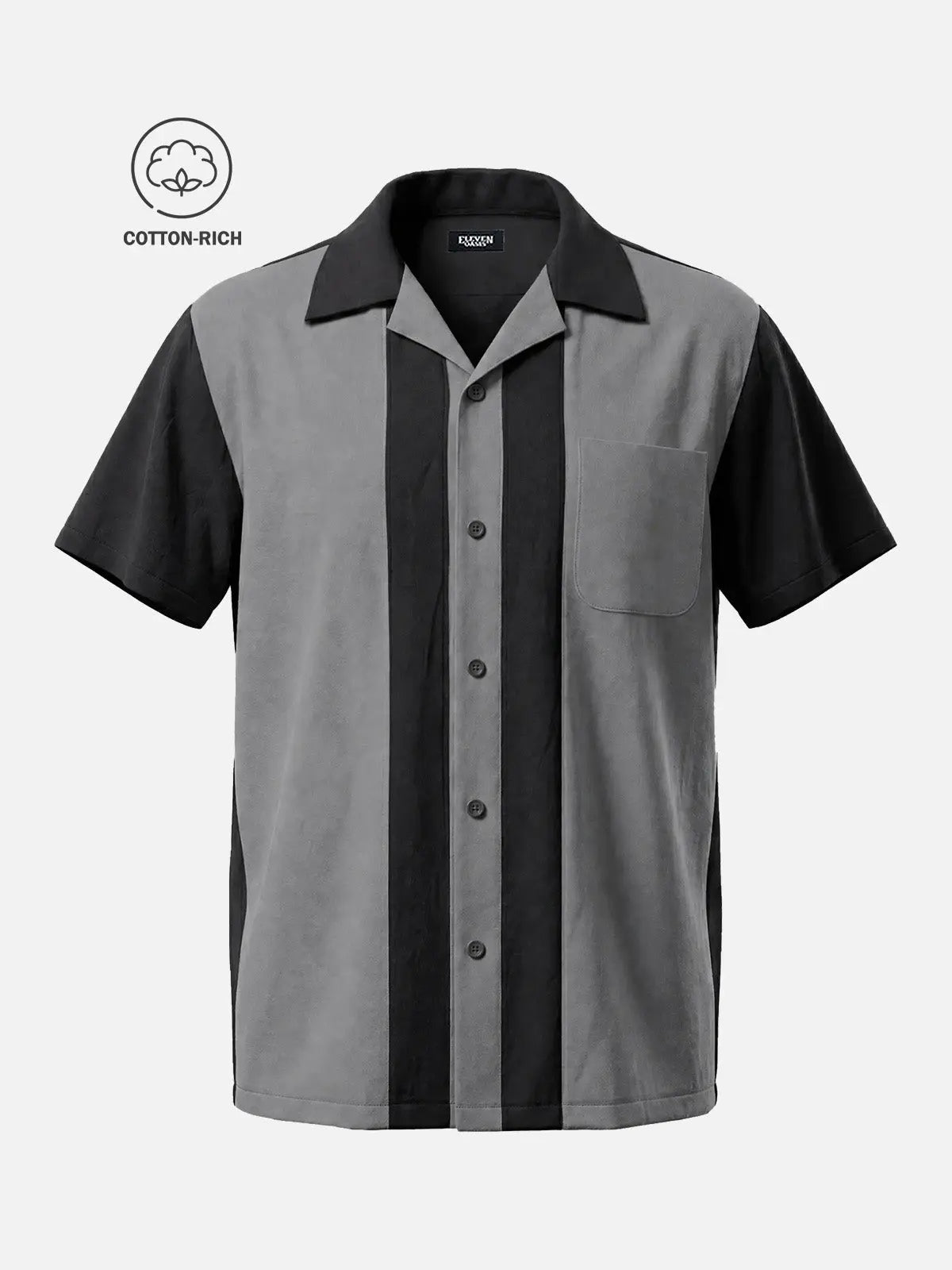 Men's Cotton Heritage Panel Bowling Short Sleeve Shirt Eleven Oasis