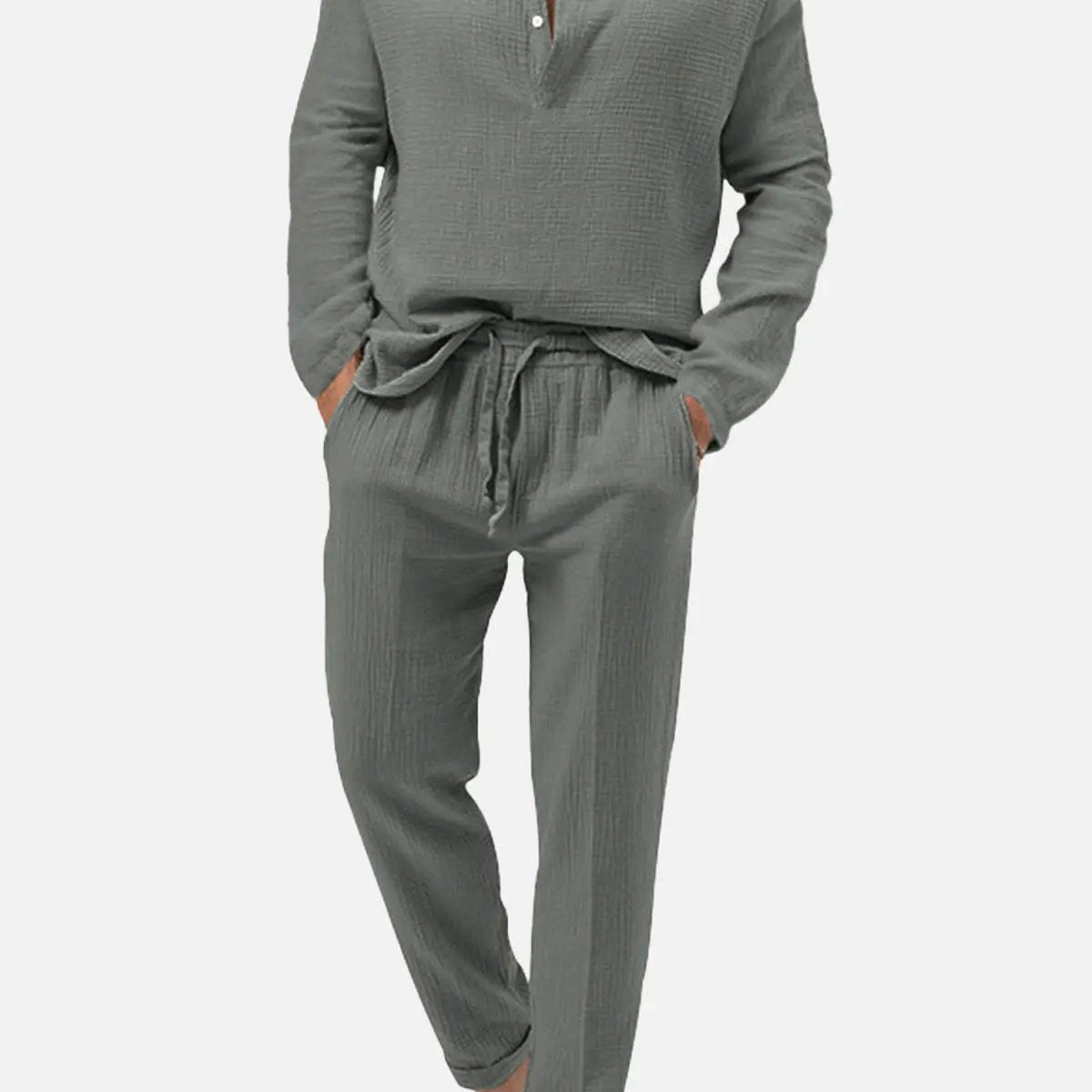Men's Linen-Look Henley Loungewear Set ElevenOasis
