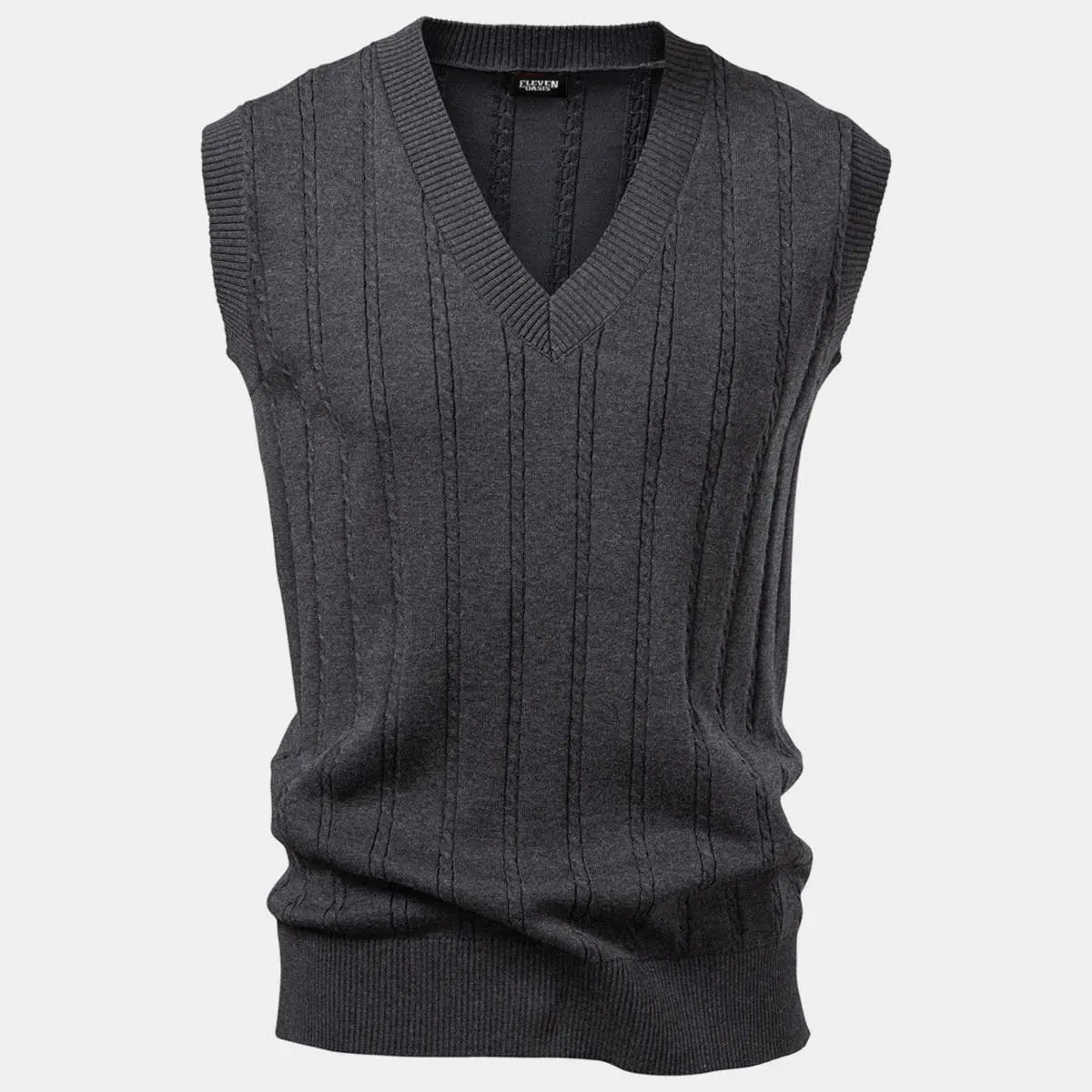 Men's Cable Knit V-Neck Sweater Vest ElevenOasis