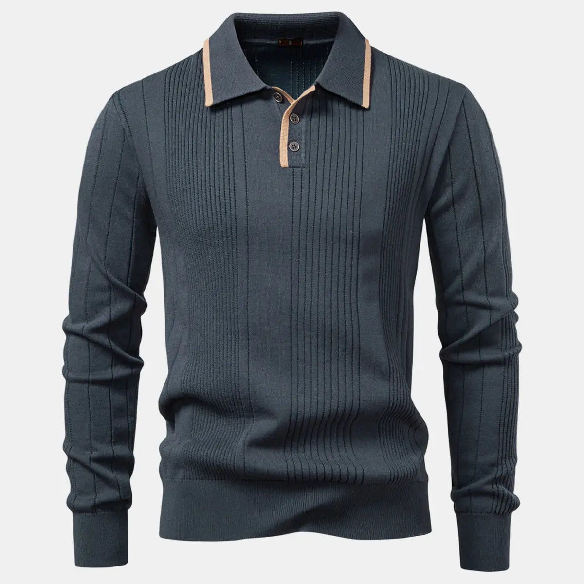 Men's Ribbed Knit Long Sleeve Polo Eleven Oasis