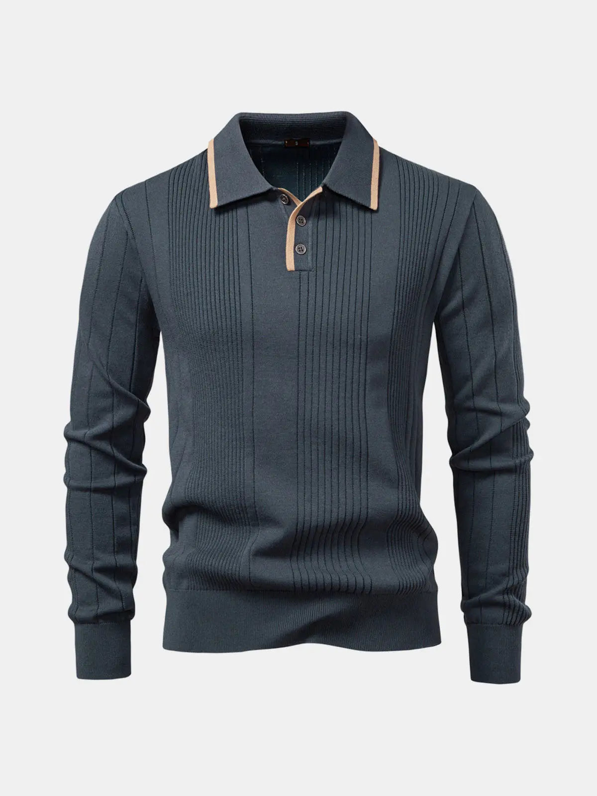 Men's Ribbed Knit Long Sleeve Polo Eleven Oasis