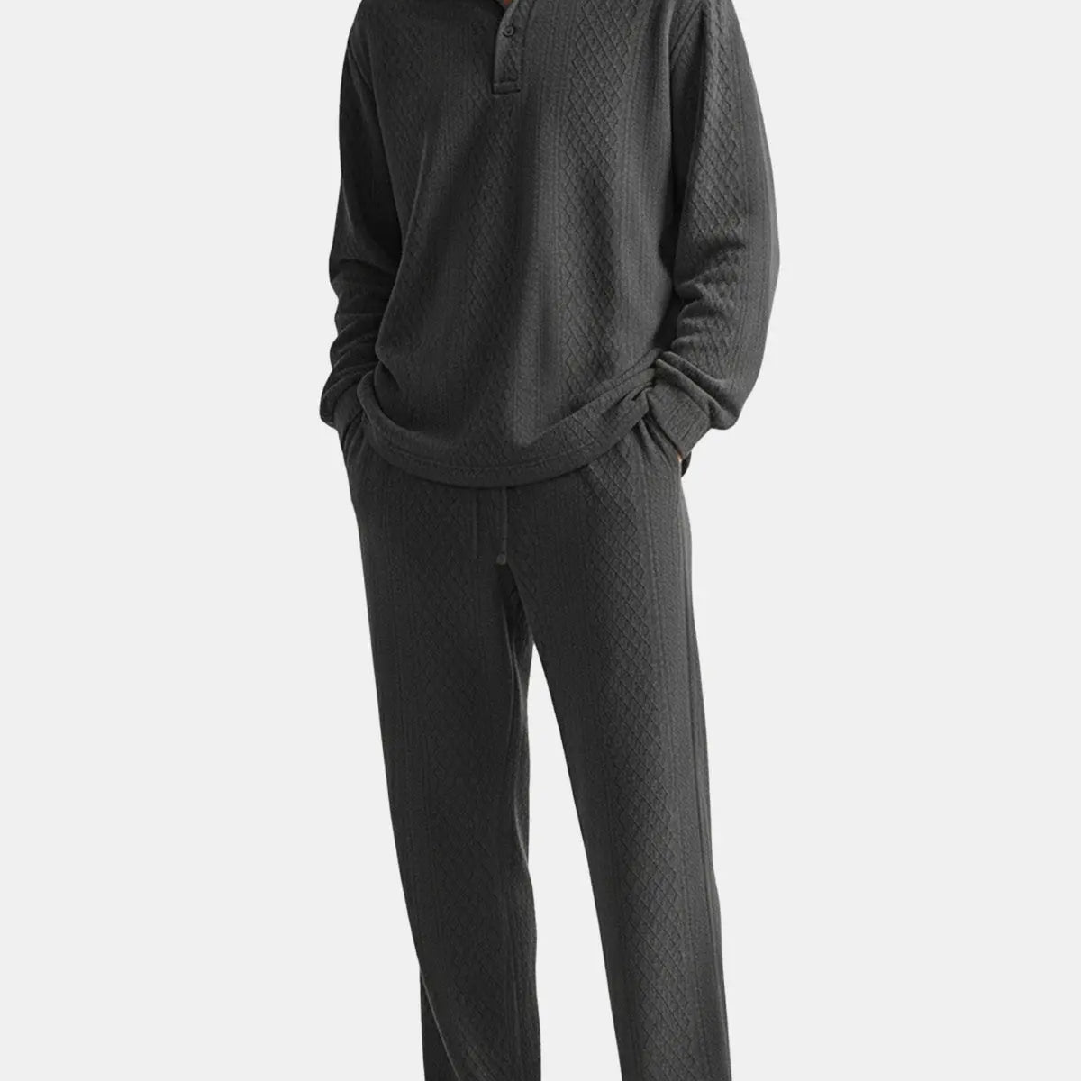 Men's Solid Polo Long Sleeve Lounge Set ElevenOasis