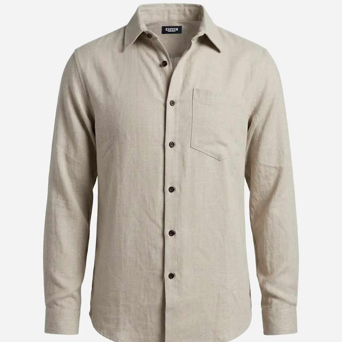Men's Textured Linen-Look Pocket Long Sleeve Shirt Eleven Oasis