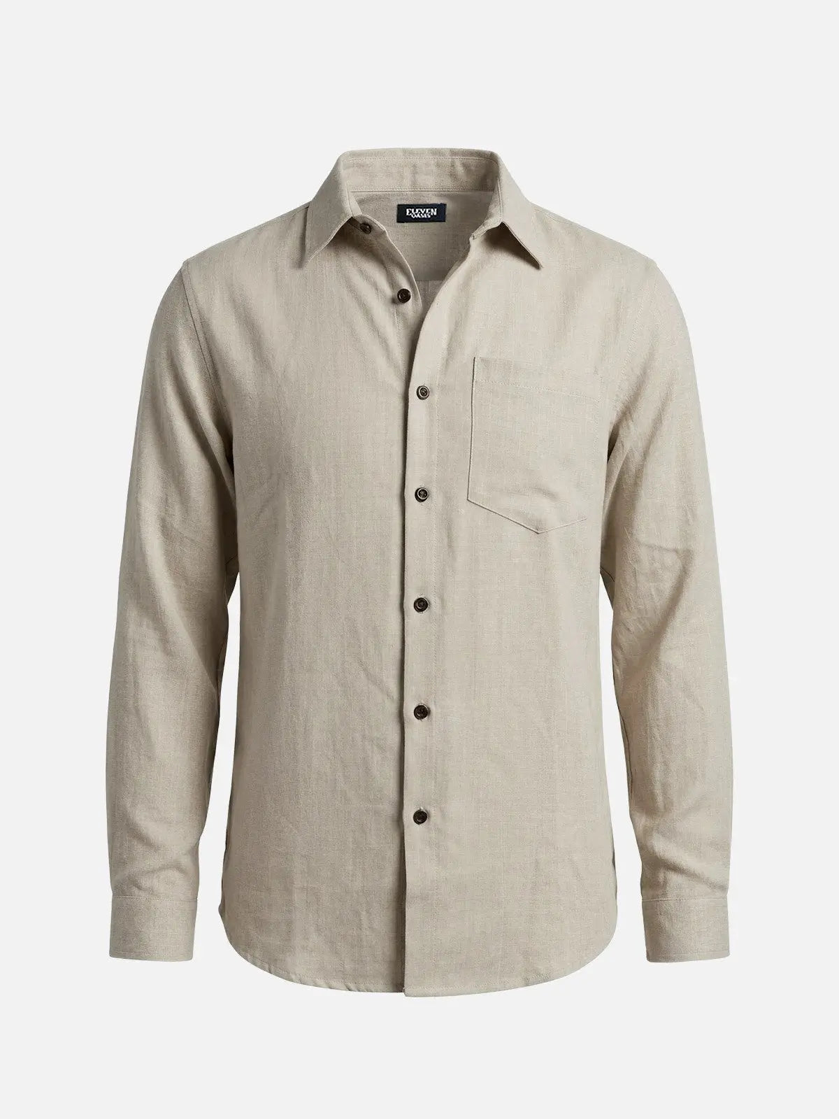 Men's Textured Linen-Look Pocket Long Sleeve Shirt Eleven Oasis