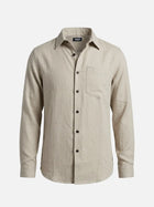 Men's Textured Linen-Look Pocket Long Sleeve Shirt
