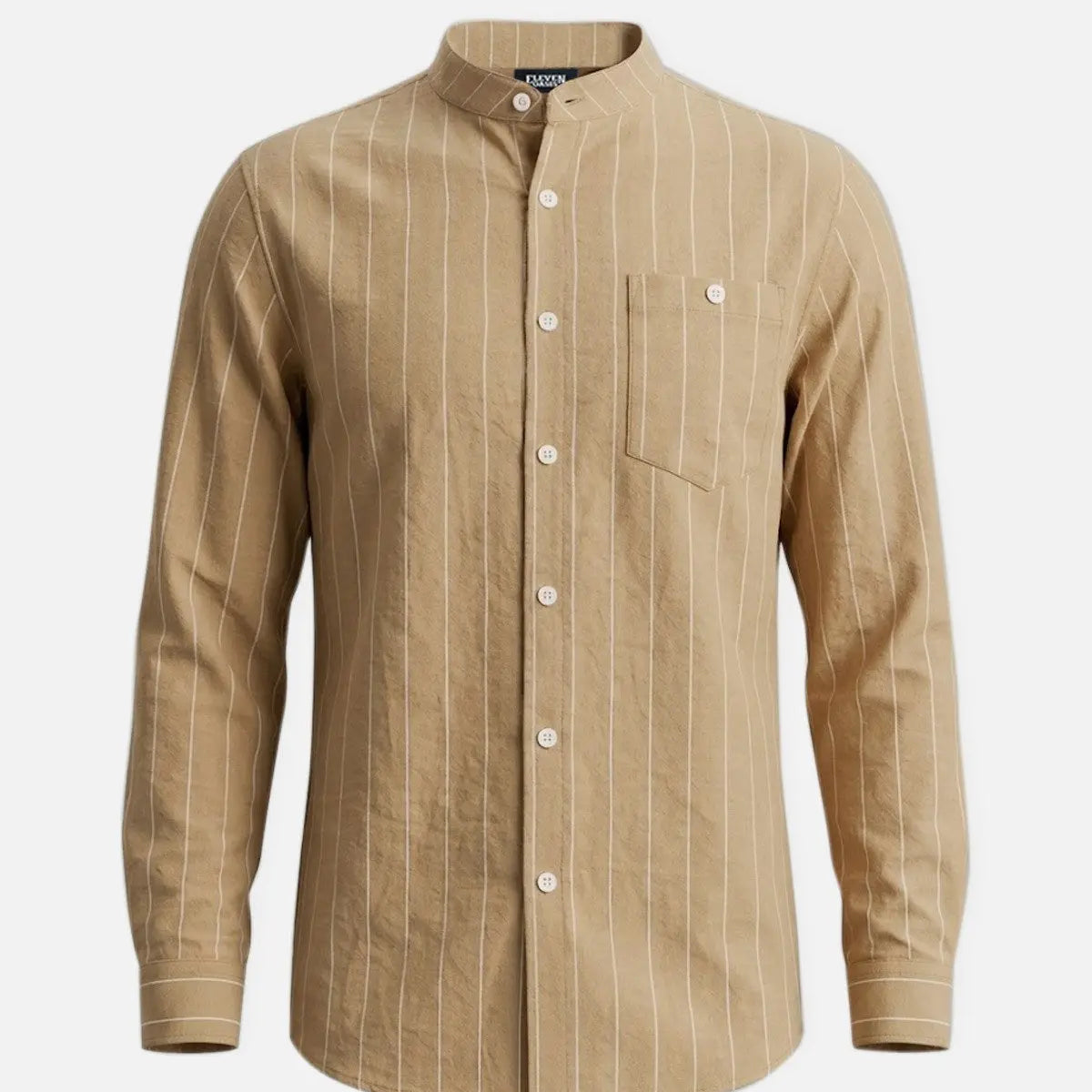Men's Slim Fit Vertical Stripe Mandarin Collar Long Sleeve Shirt Eleven Oasis