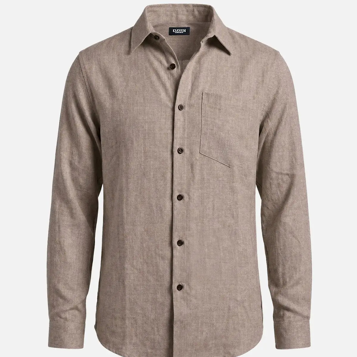 Men's Textured Linen-Look Pocket Long Sleeve Shirt Eleven Oasis