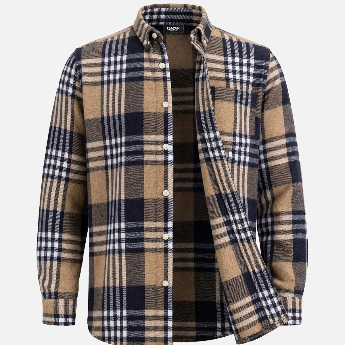 Men's Brushed Cotton Plaid Pocket Long Sleeve Shirt Eleven Oasis