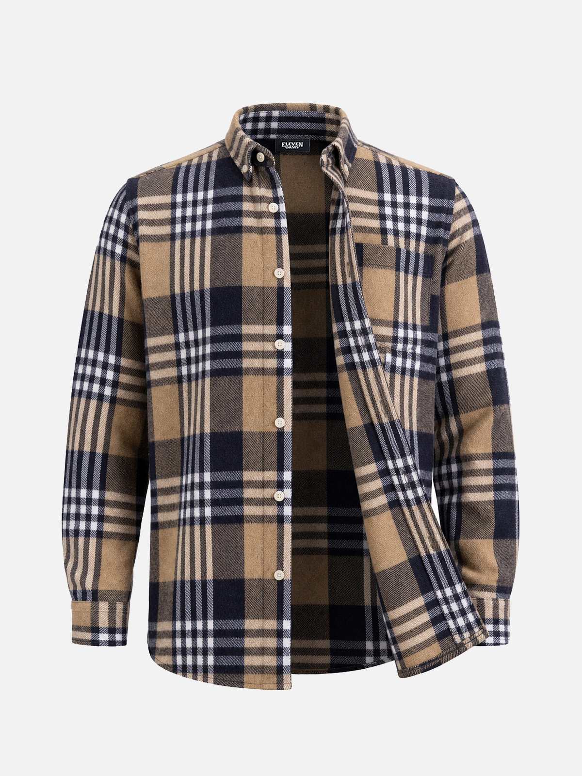 Men's Brushed Cotton Plaid Pocket Long Sleeve Shirt Eleven Oasis
