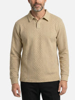 Men's Slim Fit Textured Cable Knit Long Sleeve Polo Shirt