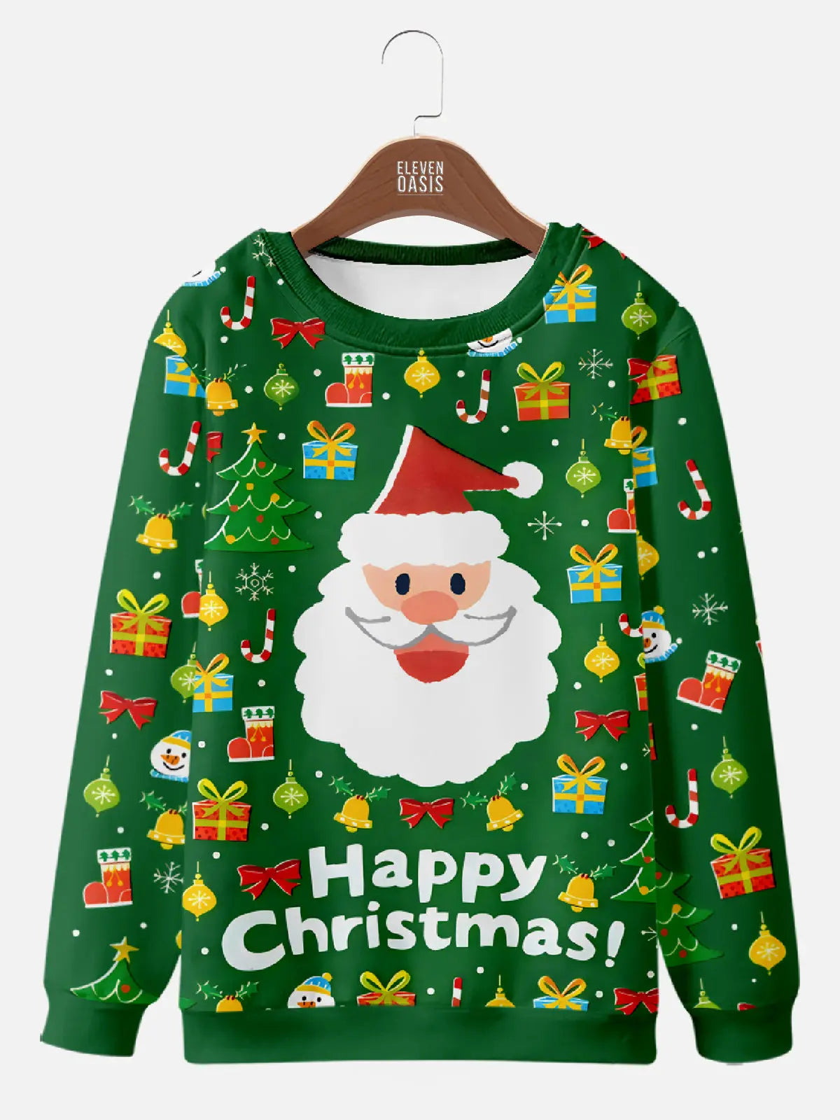 Happy Christmas Smiling Santa Green Sweatshirt, mens short sleeve shirts?¨º?big and tall mens shirts?¨º?short sleeve shirts for men?¨º?mens 4xl shirts?¨º?casual short sleeve shirts
