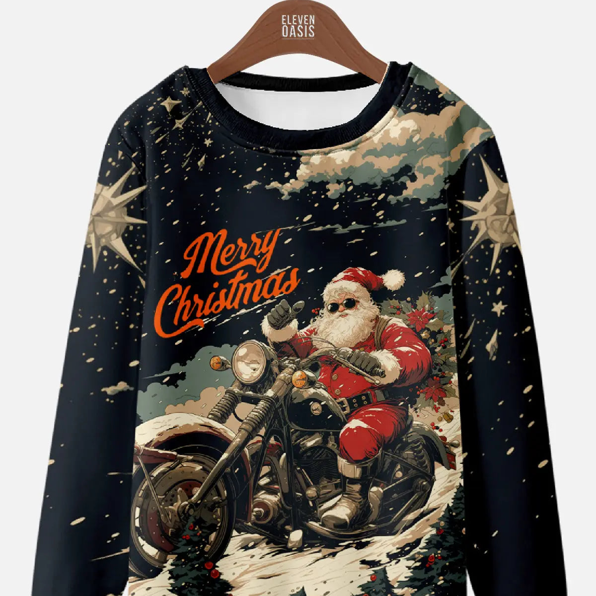 Vintage-Look Santa on a Motorcycle Merry Christmas Sweatshirt, mens short sleeve shirts?????¨¬?o?big and tall mens shirts?????¨¬?o?short sleeve shirts for men?????¨¬?o?mens 4xl shirts?????¨¬?o?casual short sleeve shirts