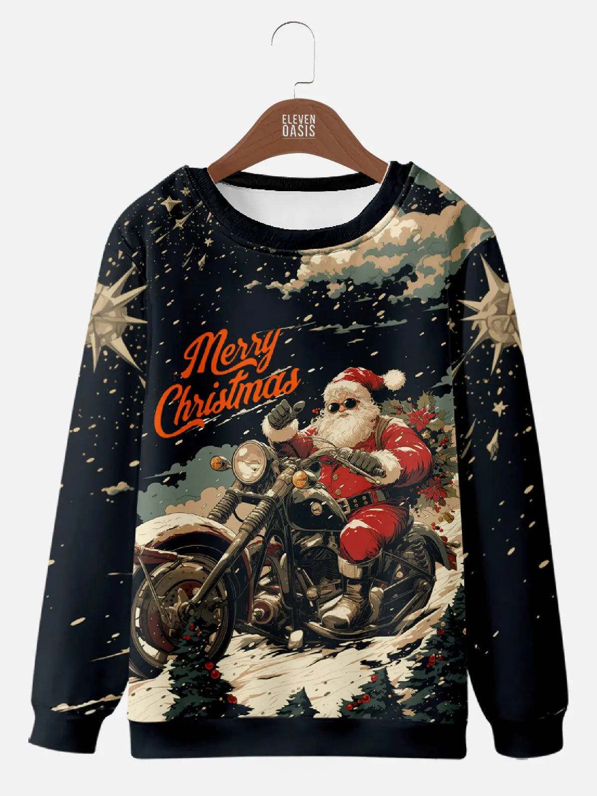 Vintage-Look Santa on a Motorcycle Merry Christmas Sweatshirt, mens short sleeve shirts?????¨¬?o?big and tall mens shirts?????¨¬?o?short sleeve shirts for men?????¨¬?o?mens 4xl shirts?????¨¬?o?casual short sleeve shirts