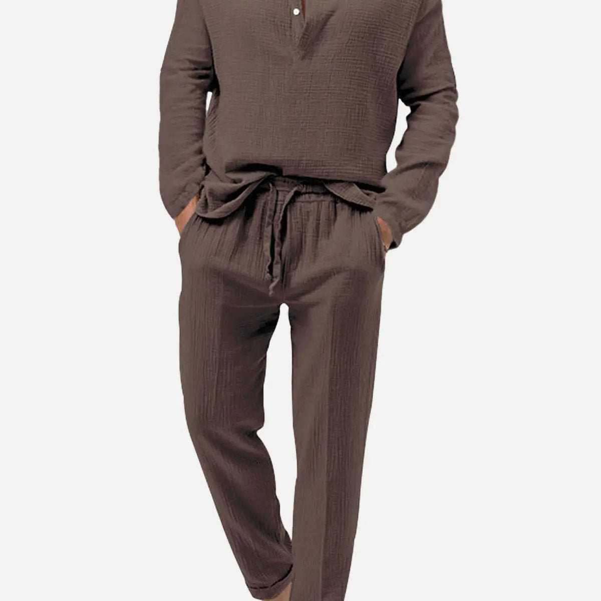 Men's Linen-Look Henley Loungewear Set ElevenOasis