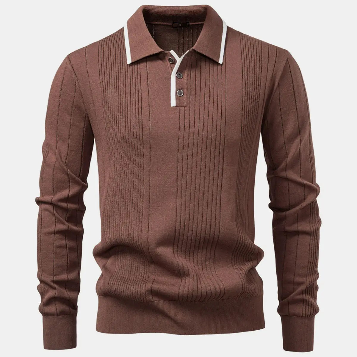 Men's Ribbed Knit Long Sleeve Polo Eleven Oasis