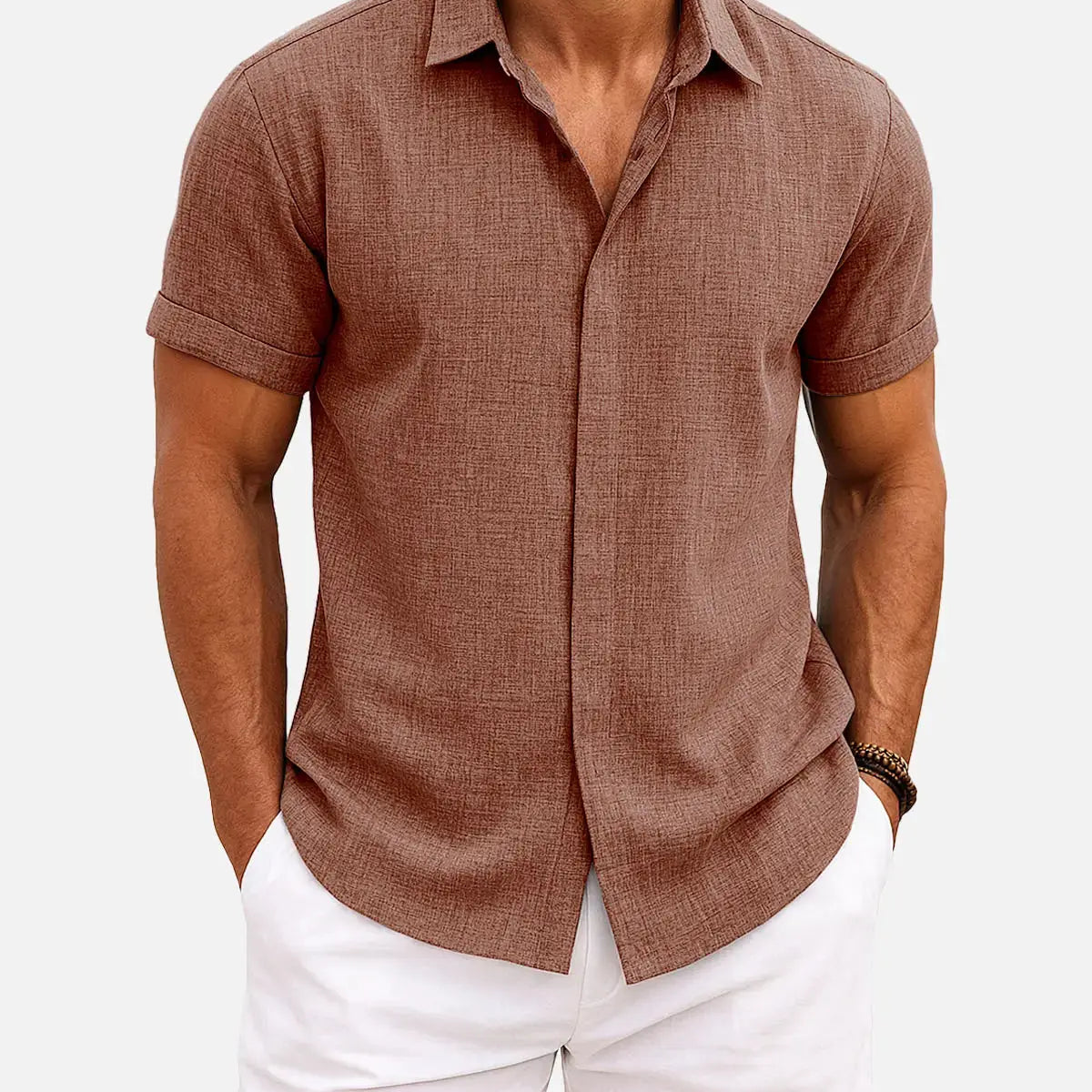 Men's Linen Cotton Blend Short Sleeve Shirt ElevenOasis