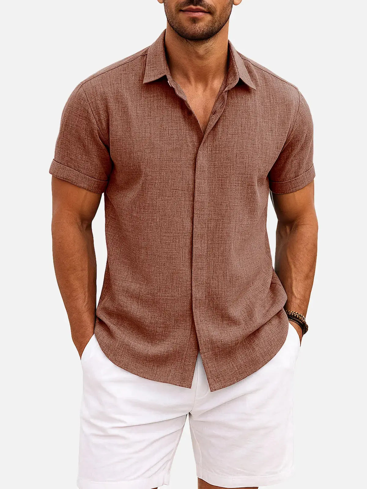 Men's Linen Cotton Blend Short Sleeve Shirt ElevenOasis