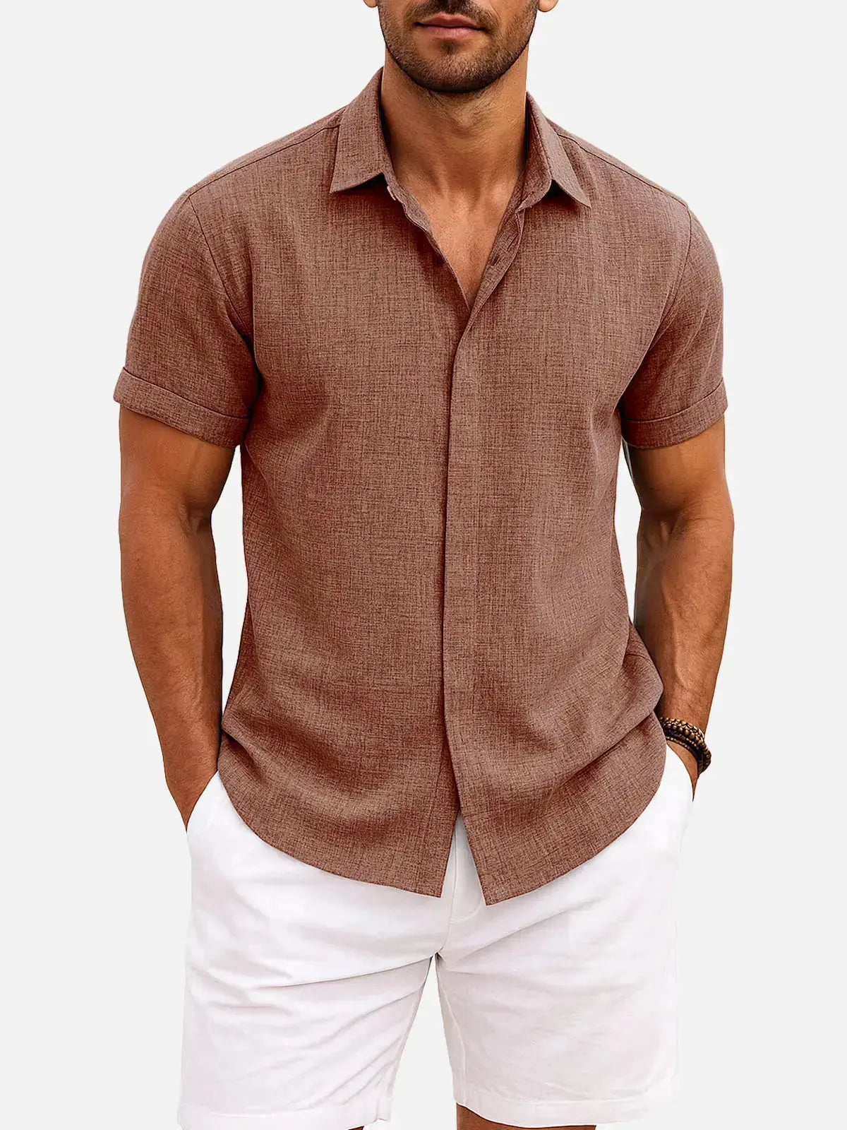 Men's Linen Cotton Blend Short Sleeve Shirt ElevenOasis