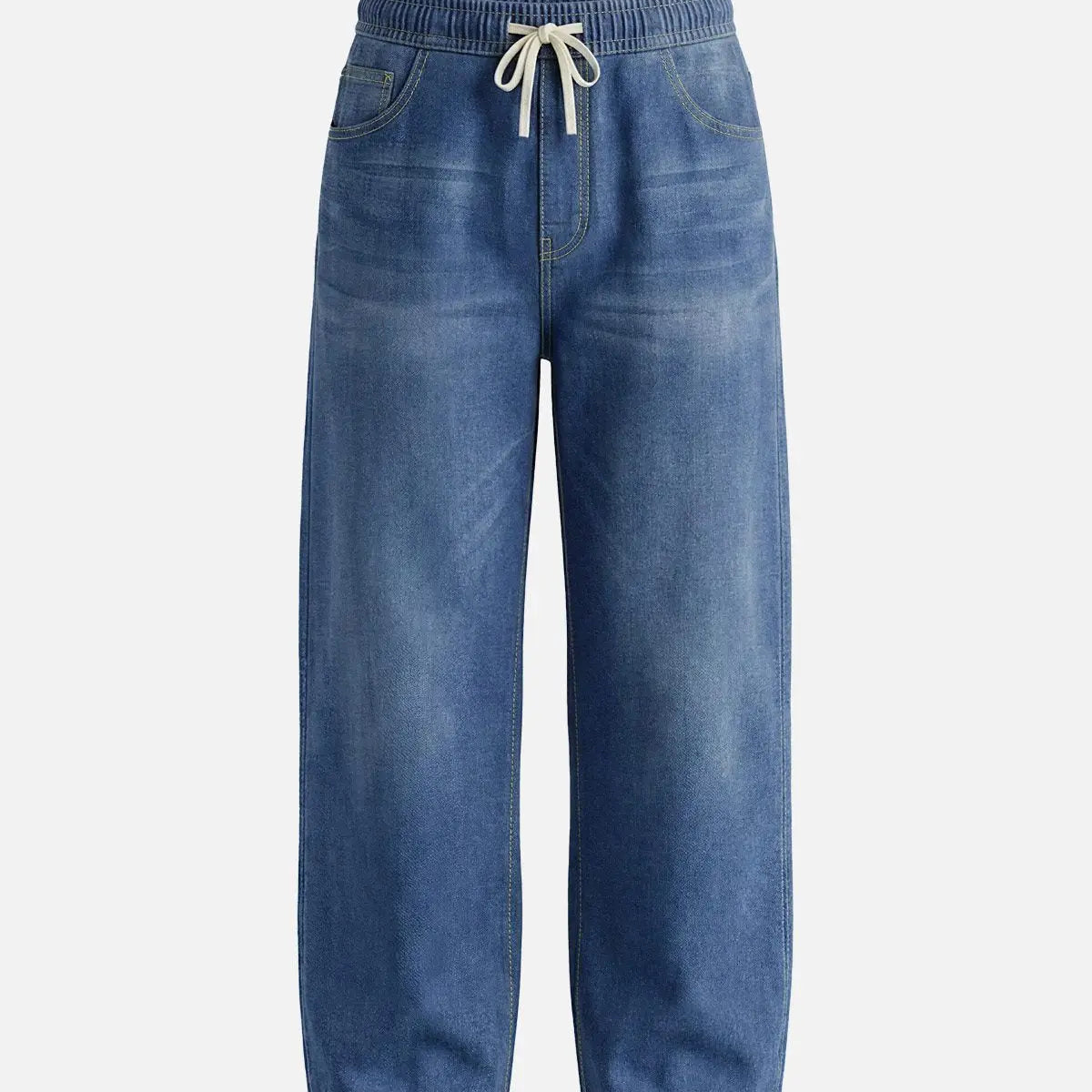 Men's Faded Wash Wide-Leg Drawstring Denim Pants ElevenOasis