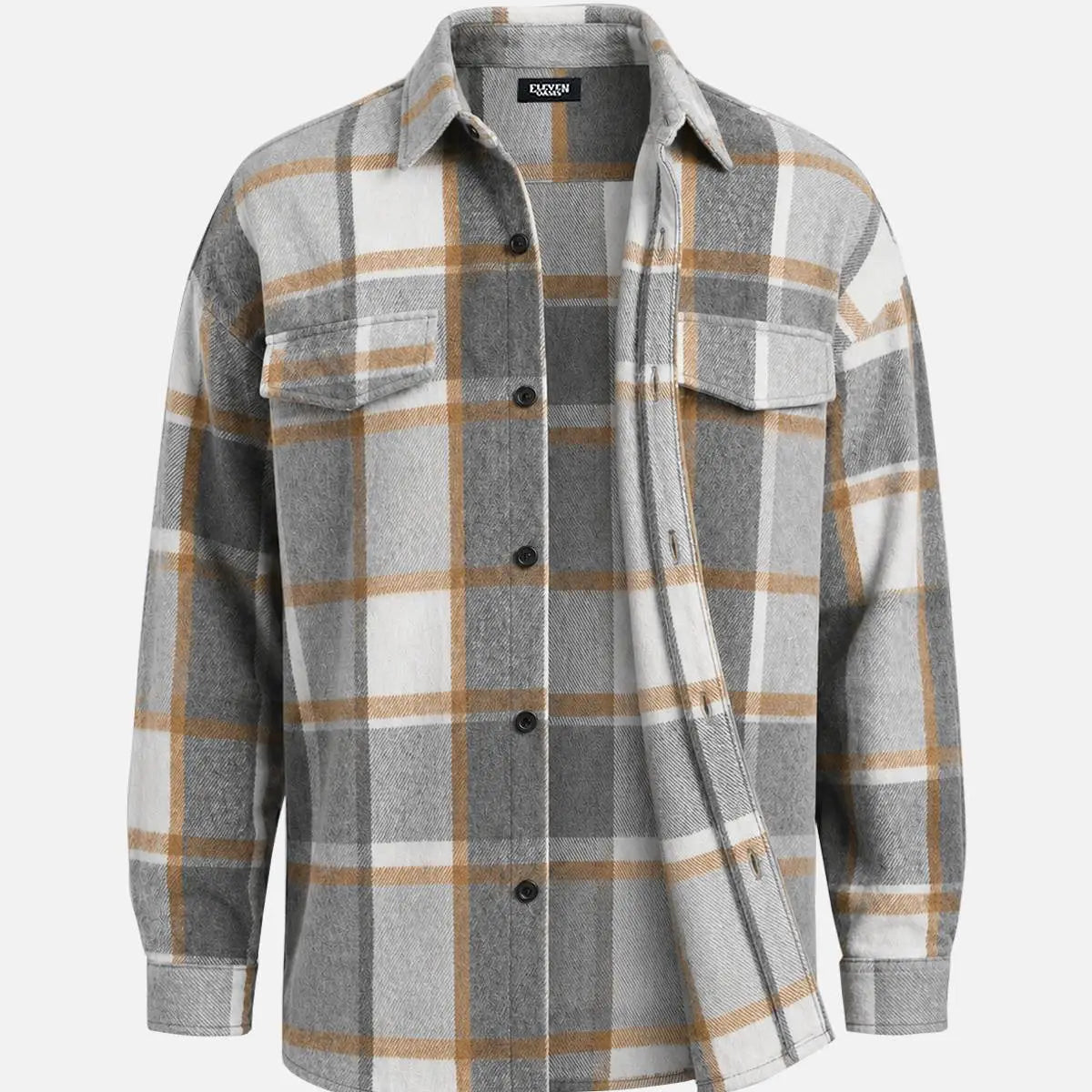 Men's Brushed Overscale Plaid Double Pocket Long Sleeve Shirt Eleven Oasis